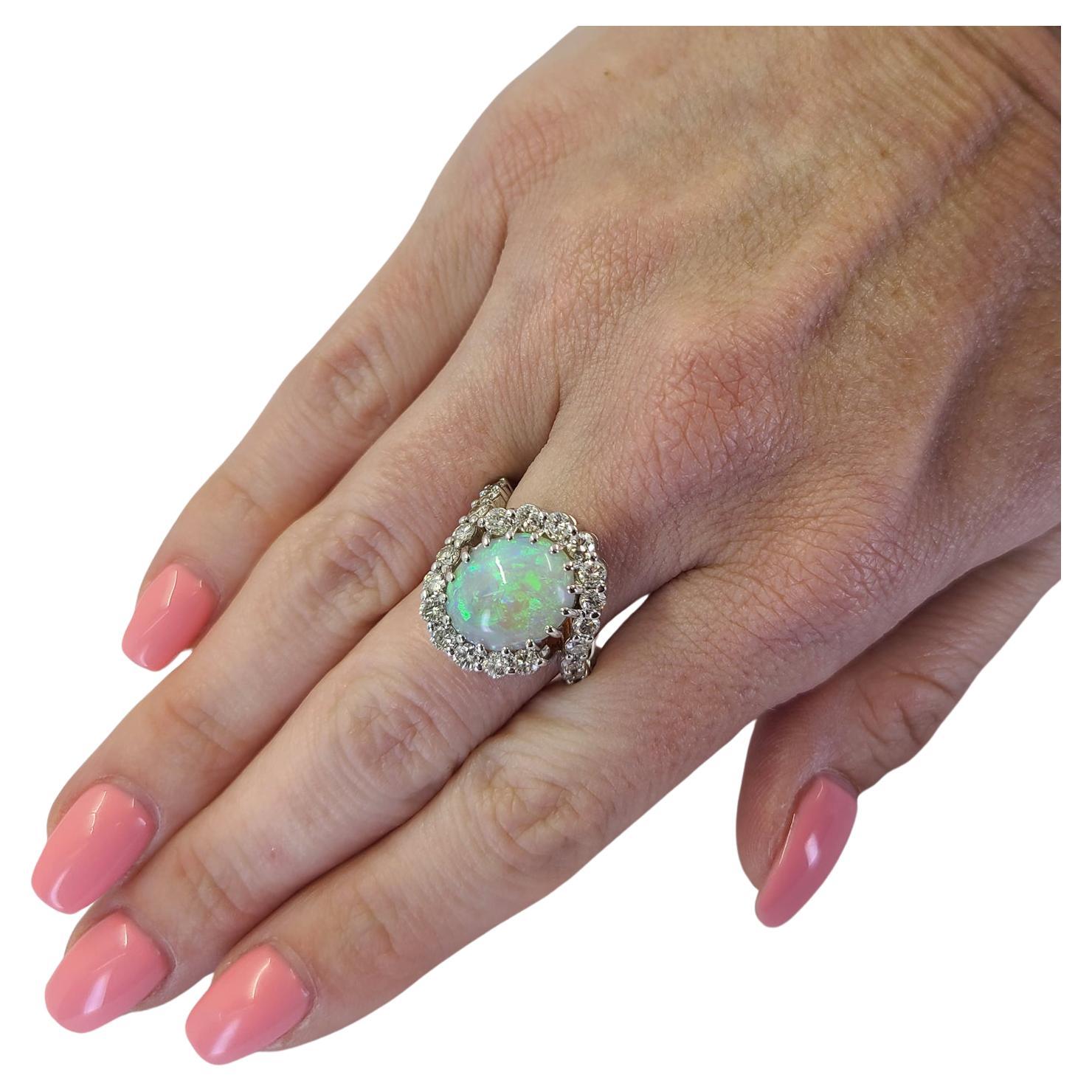 Opal Cocktail Ring with Diamond Accents in White Gold