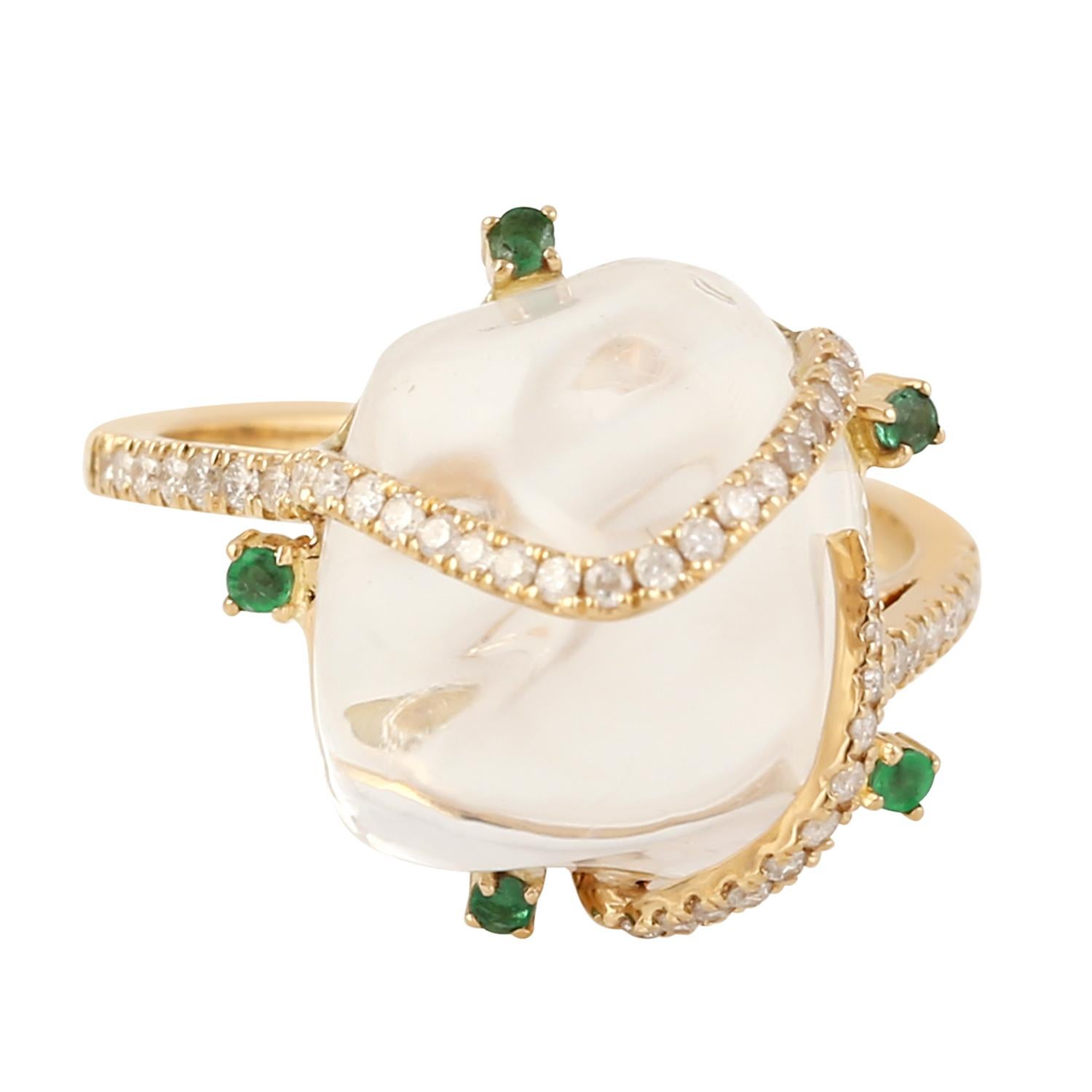Opal-Cocktailring mit Smaragd und Diamanten aus 18 Karat Gelbgold 1