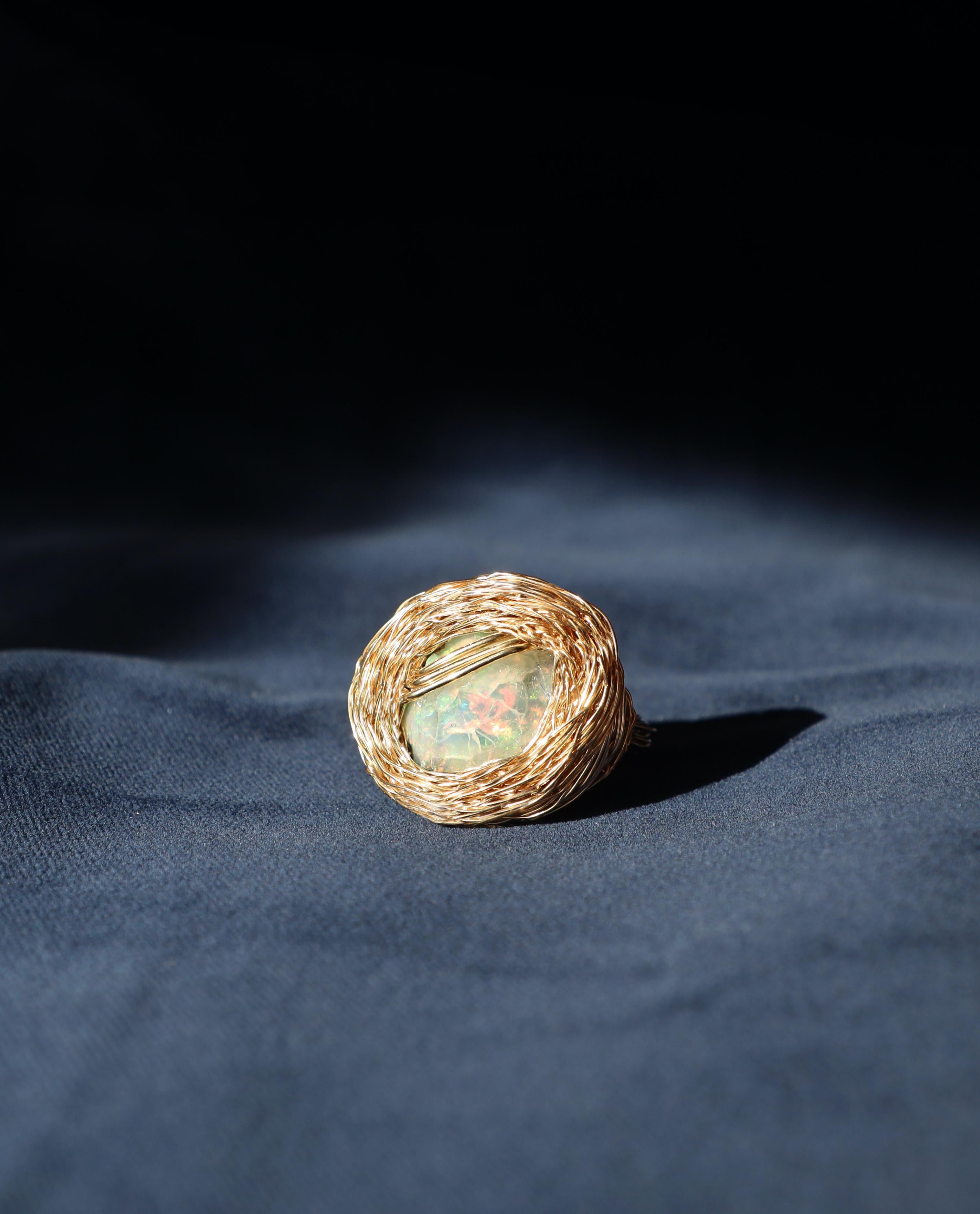 Opal Cocktail Statement one-of-a-kind ring by the artist in 14 Kt Gold Filled For Sale 3