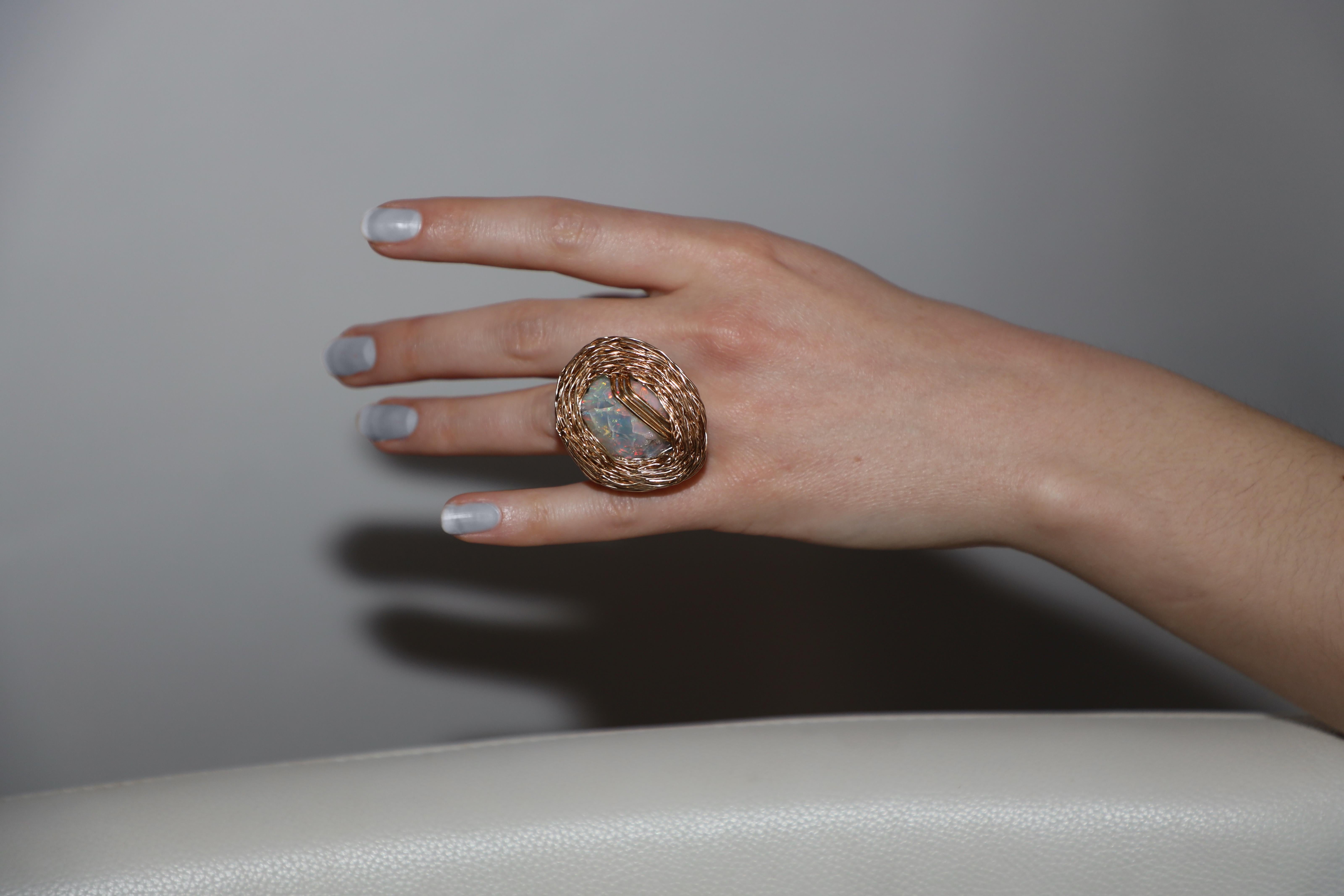 Opal Cocktail Statement one-of-a-kind ring by the artist in 14 Kt Gold Filled For Sale 8