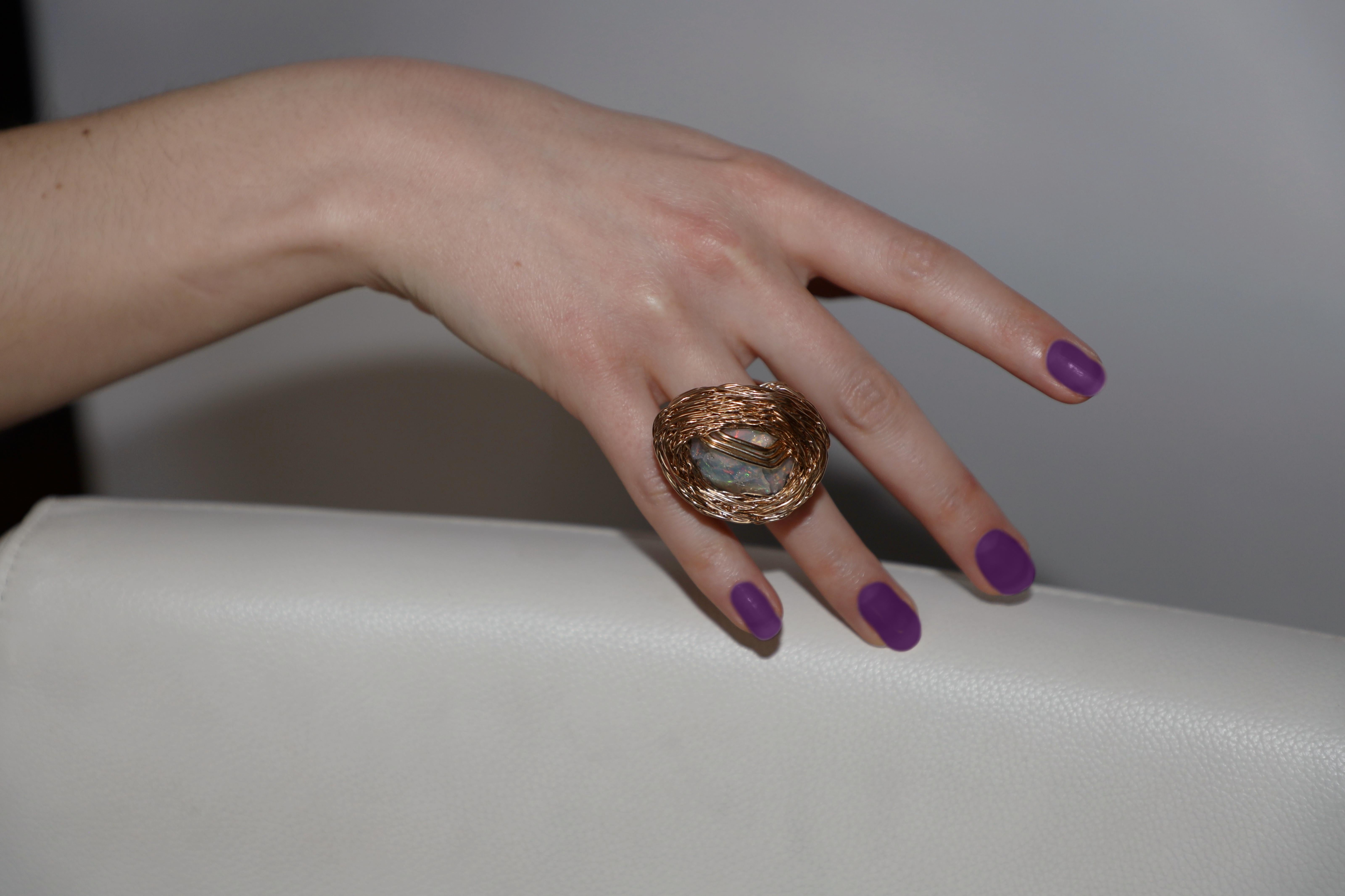 Opal Cocktail Statement one-of-a-kind ring by the artist in 14 Kt Gold Filled For Sale 4