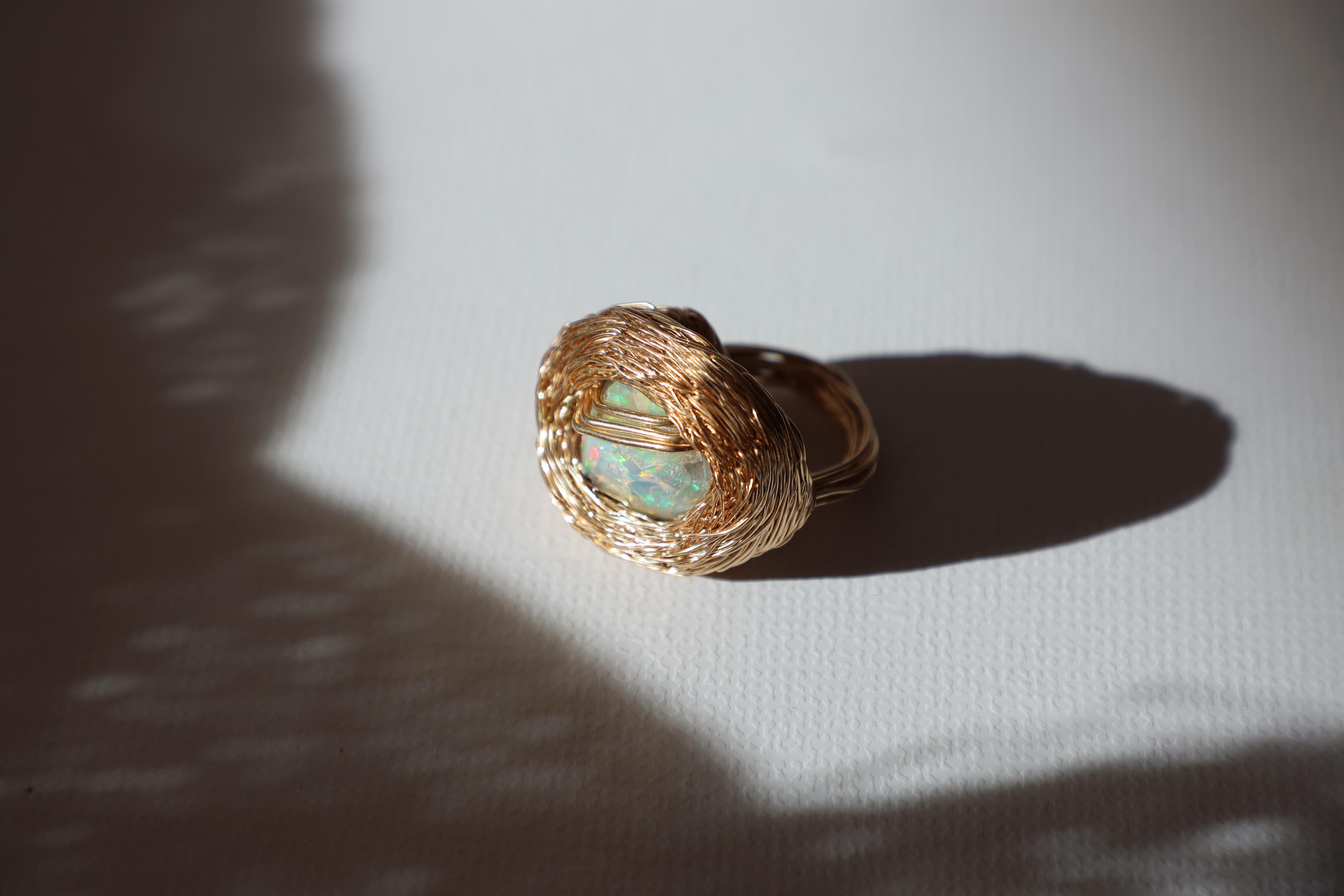 Opal Cocktail Statement one-of-a-kind ring by the artist in 14 Kt Gold Filled For Sale 5