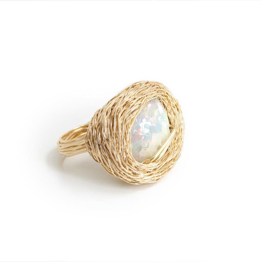 Women's or Men's Opal Cocktail Statement one-of-a-kind ring by the artist in 14 Kt Gold Filled For Sale