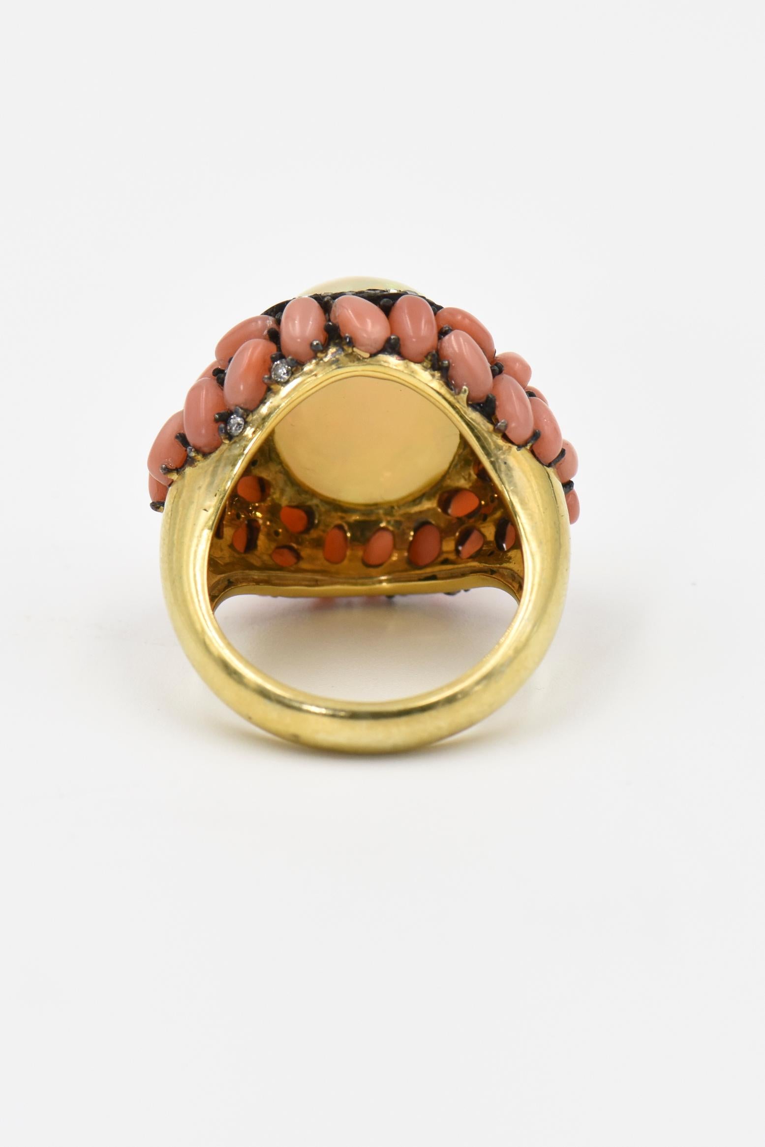 Opal Coral and Diamond Cocktail Ring In Good Condition For Sale In Miami Beach, FL