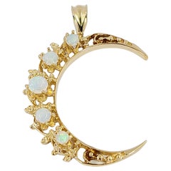 Opal Crescent Moon Pendant in Yellow Gold