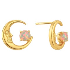 Opal, Crescent Moon Stud Earrings in 14k gold