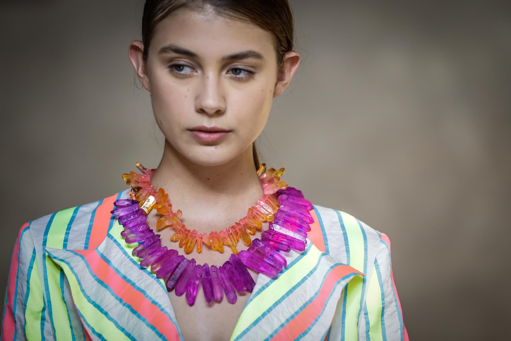 Very special couple of opal crystal necklace that you can ware in different way all together or separate as you prefer  the measure are adjustable at your convenience.
The pieces was created for the Milan fashion week.
All Giulia Colussi jewelry is