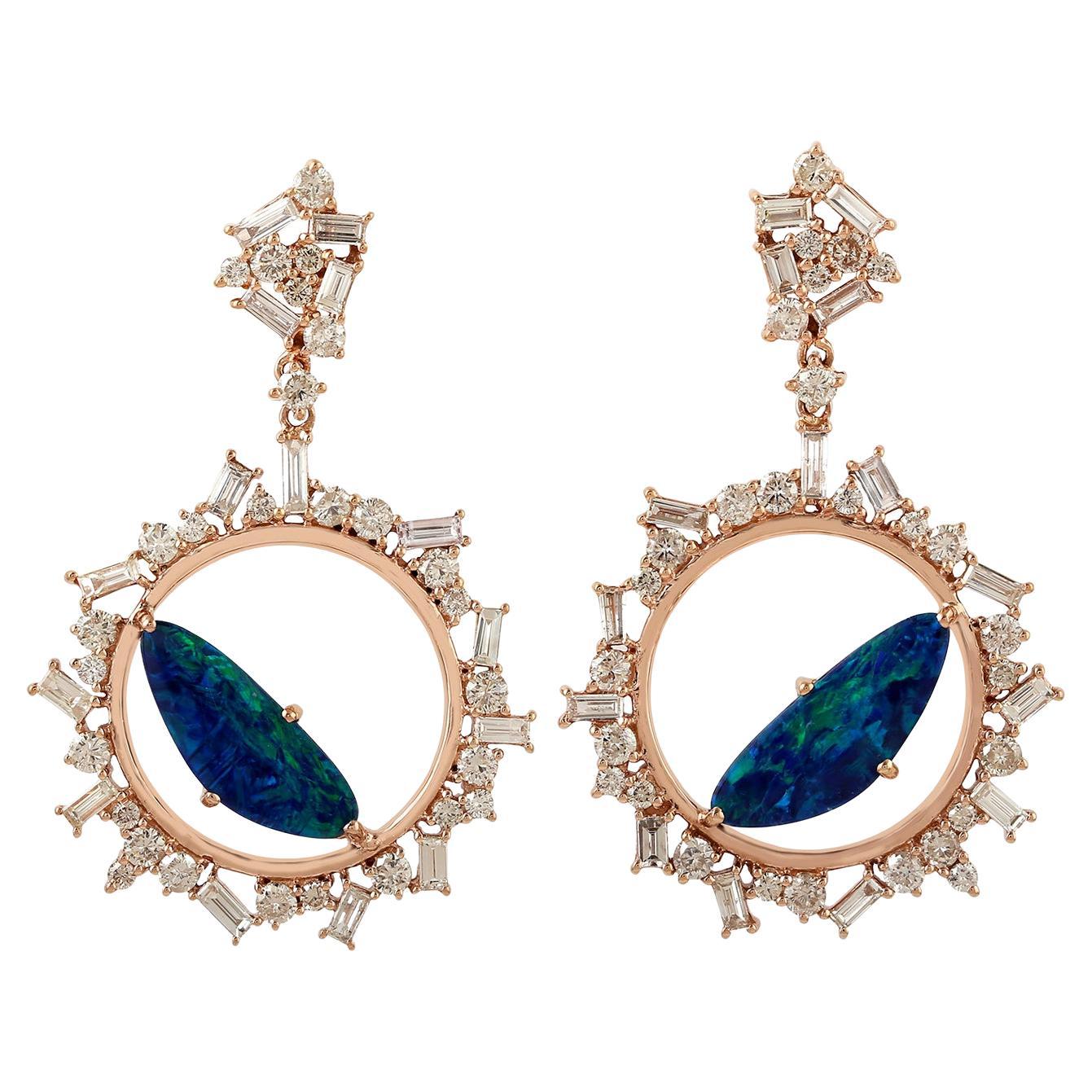 Opal-Ohrring mit Baguette-Diamanten aus 18 Karat Roségold