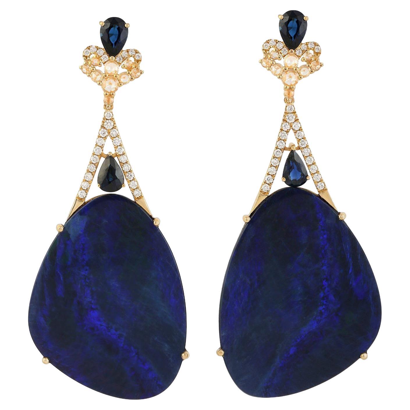 Opal Dangle Earrings With Emeralds and Diamonds 11.84 Carats 18K Gold ...