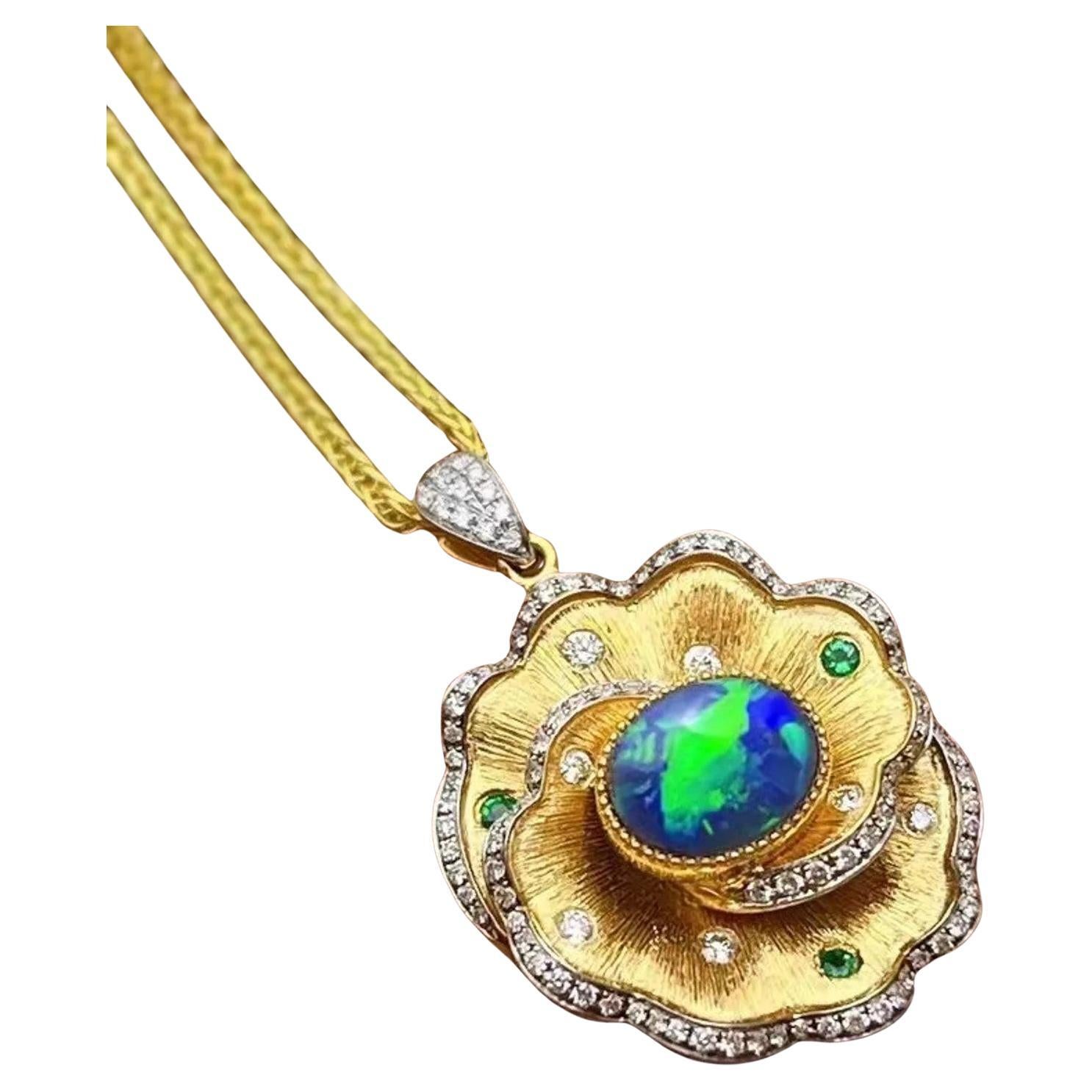 Opal Diamond 14 Karat Gold Pendant Necklace