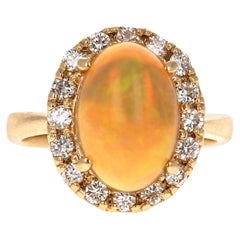 Opal Diamond 14 Karat Yellow Gold Halo Ring