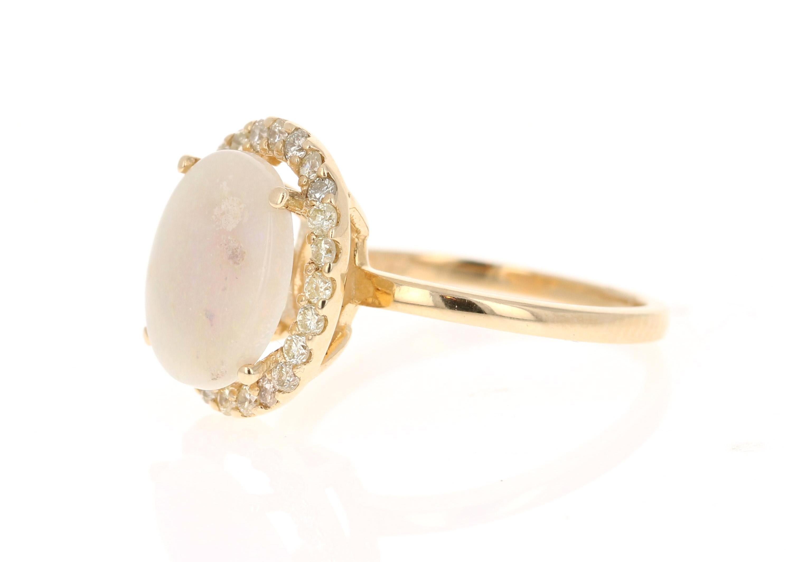Contemporary 2.53 Carat Opal Diamond 14 Karat Yellow Gold Ring
