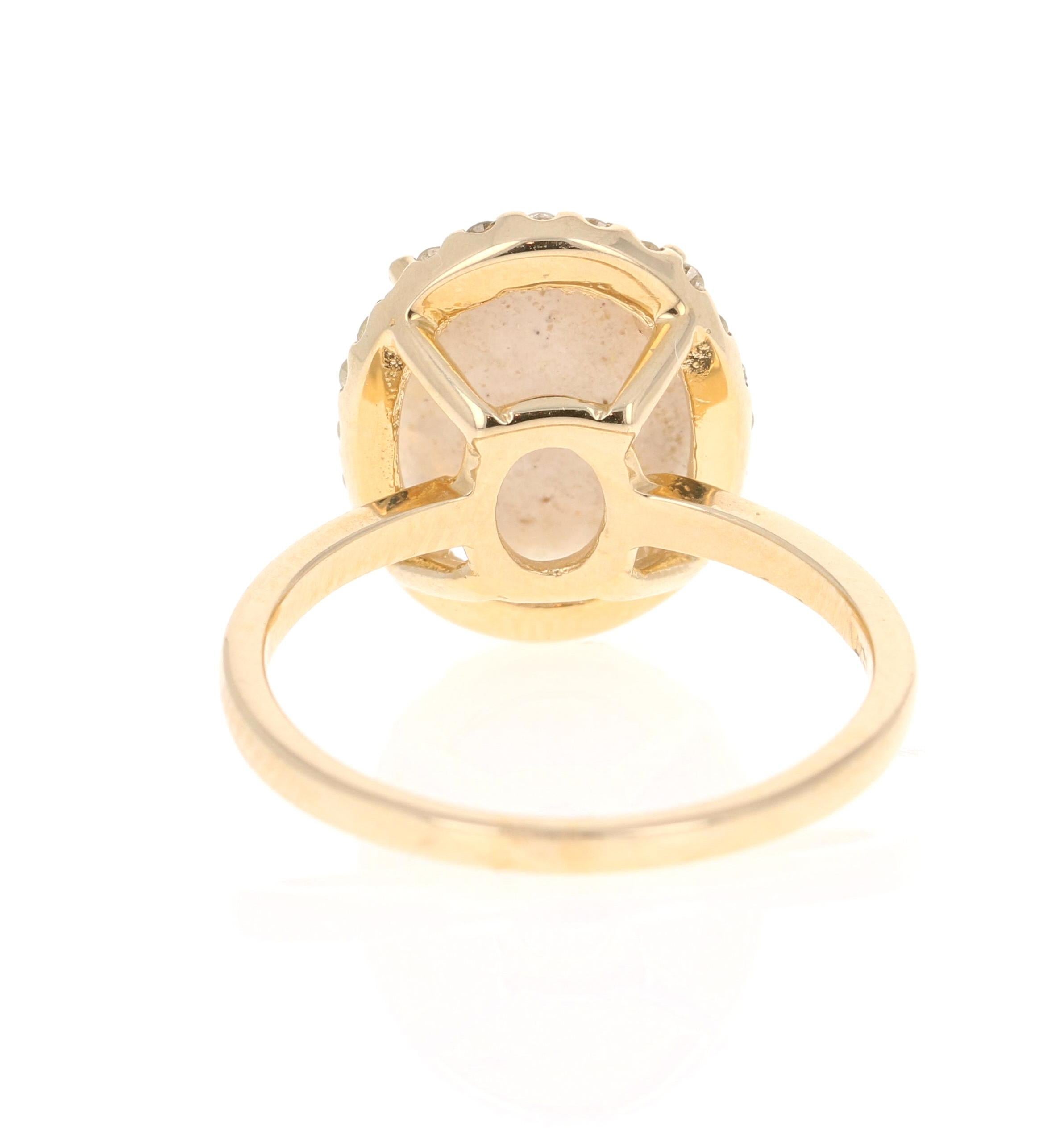 Oval Cut 2.53 Carat Opal Diamond 14 Karat Yellow Gold Ring