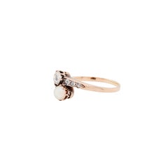 Opal & Diamond 14K Rose Gold Crossover Toi Et Moi Engagement Ring, c.1900s