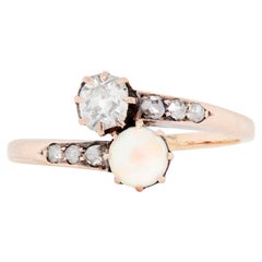 Opal & Diamond 14K Rose Gold Crossover Toi Et Moi Engagement Ring, c.1900s