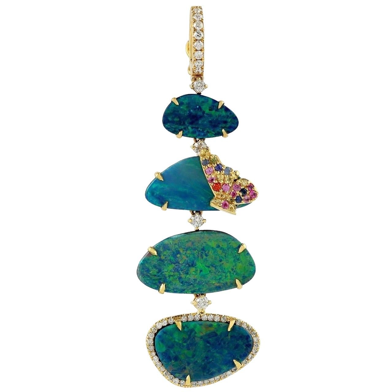 Opal Diamond 18 Karat Gold /Butterfly Pendant Necklace
