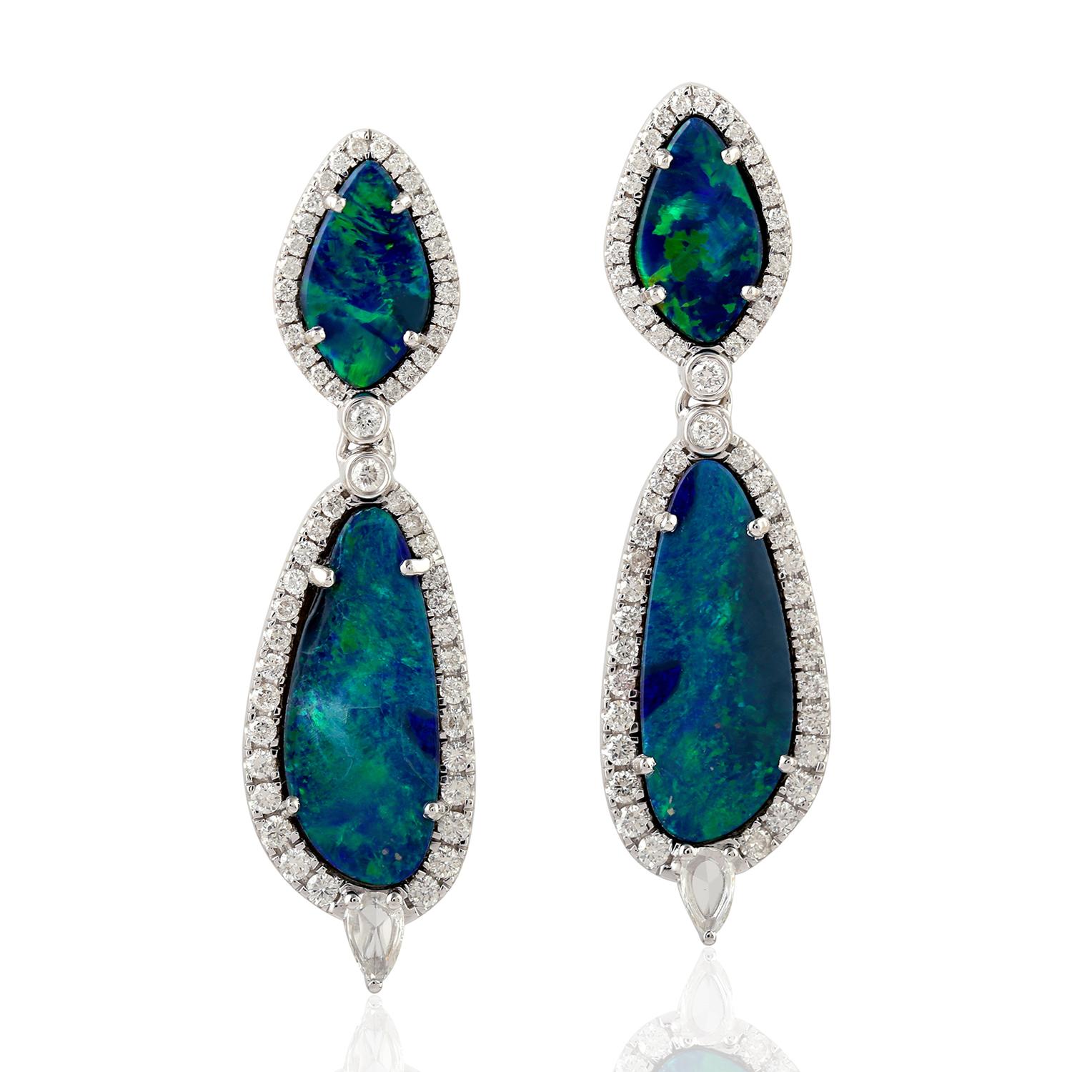 Pendientes Ópalo Diamante Oro 18 Kilates Corte único en venta