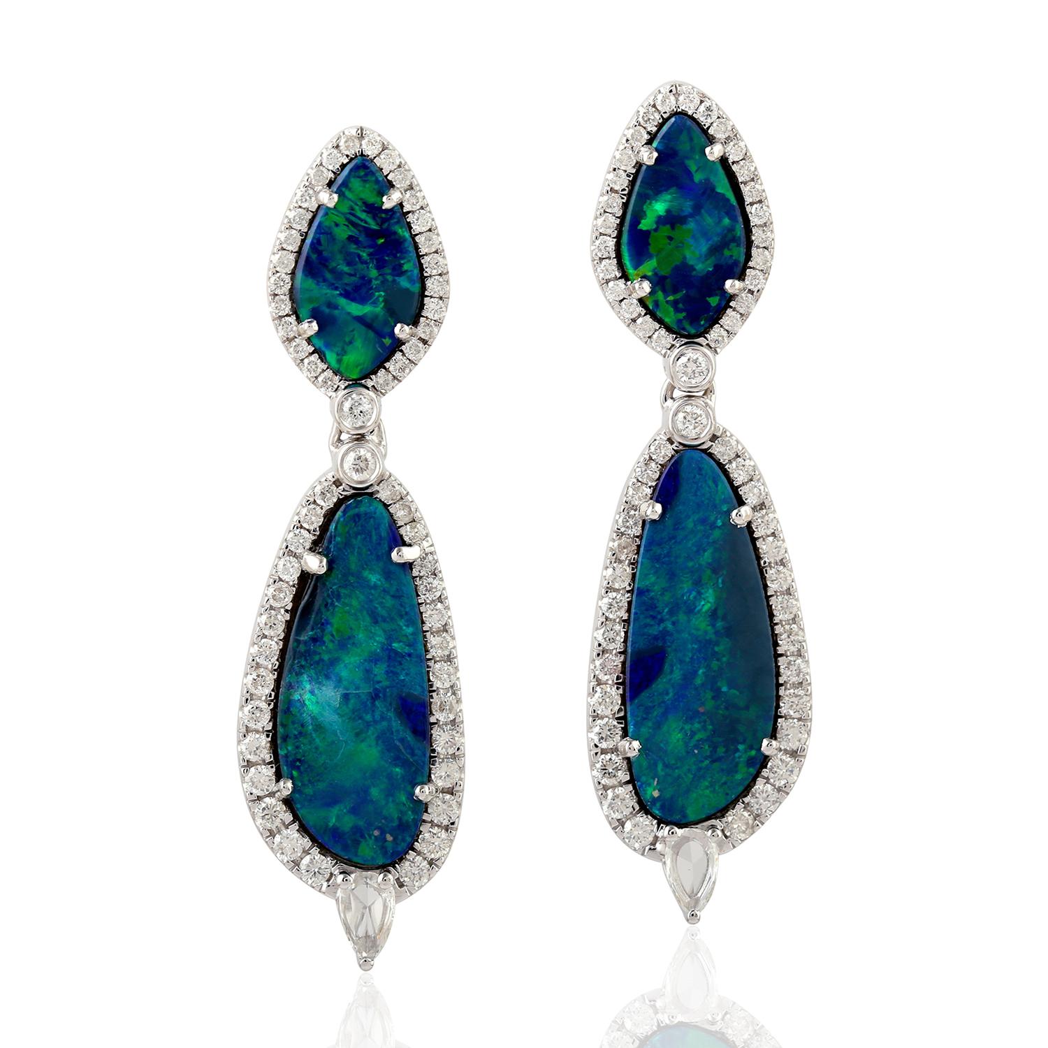 Single Cut Opal Diamond 18 Karat Gold Earrings For Sale