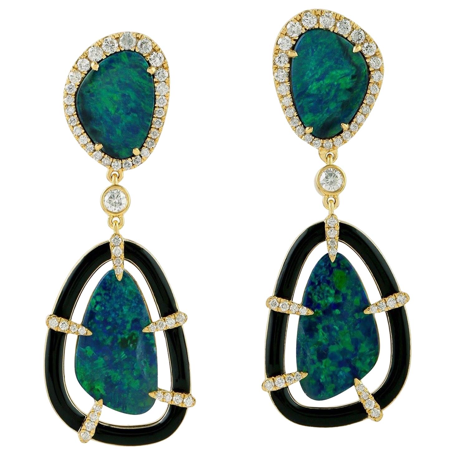 Opal Diamond 18 Karat Gold Earrings