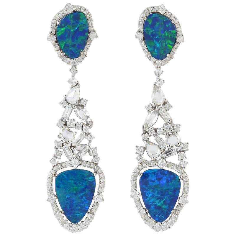 Opal Doublet Diamond 18 Karat Convertible Hoop Earrings For Sale at 1stDibs
