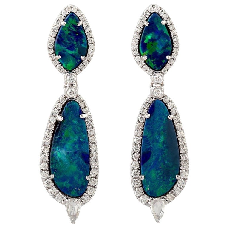 Opal Diamond 18 Karat Gold Earrings For Sale at 1stDibs