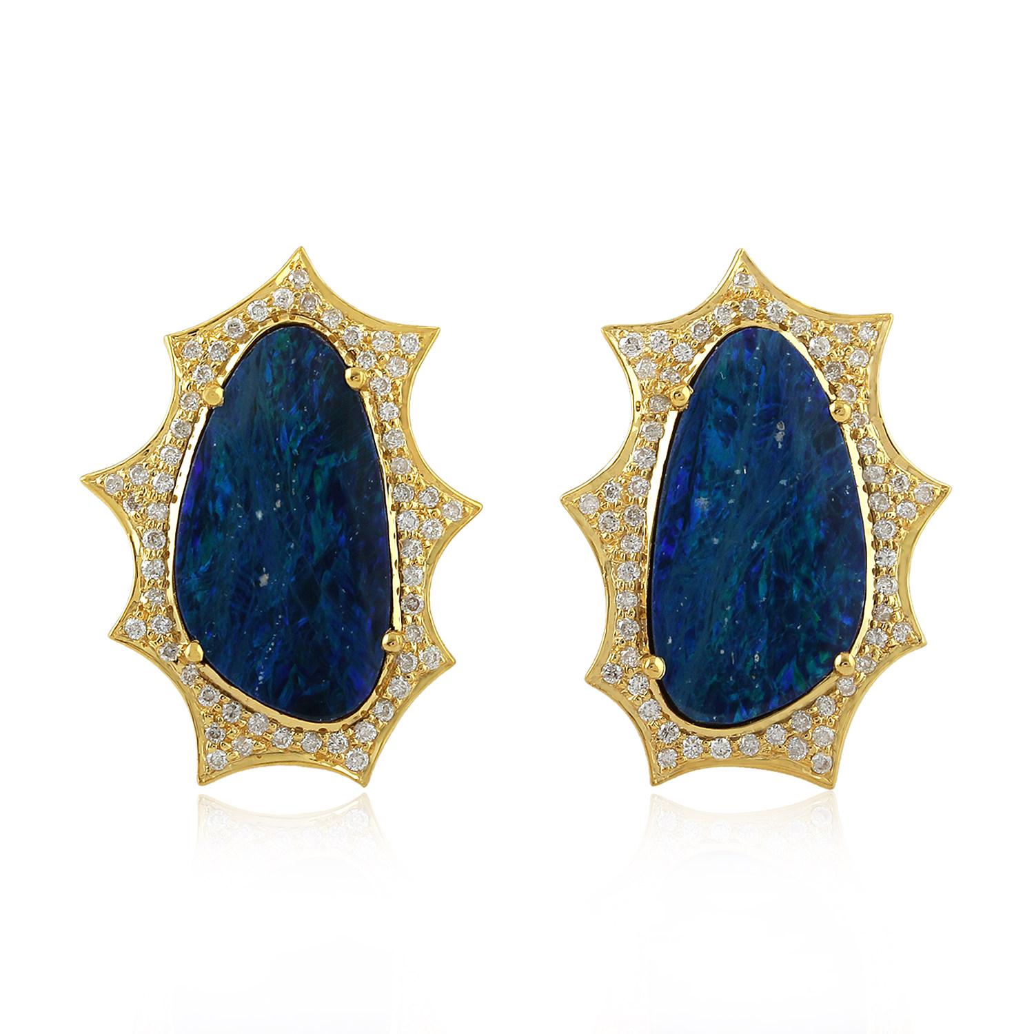 Single Cut Opal Diamond 18 Karat Gold Stud Earrings For Sale