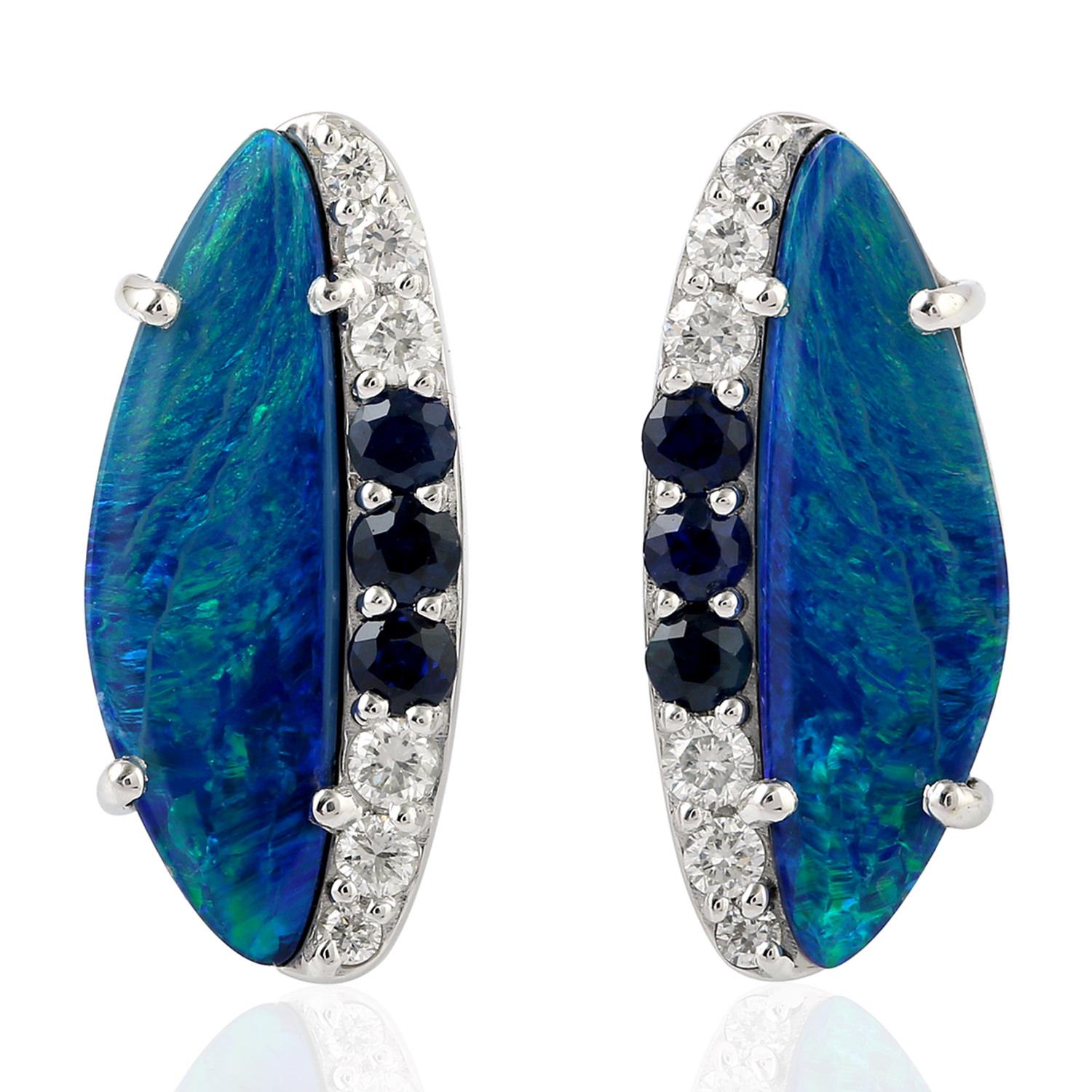 Mixed Cut Opal Diamond 18 Karat Gold Stud Earrings For Sale