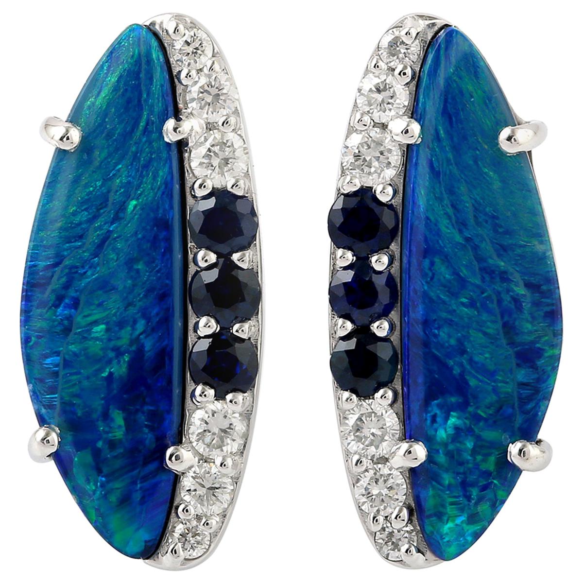 Opal Diamond 14 Karat Gold Stud Earrings