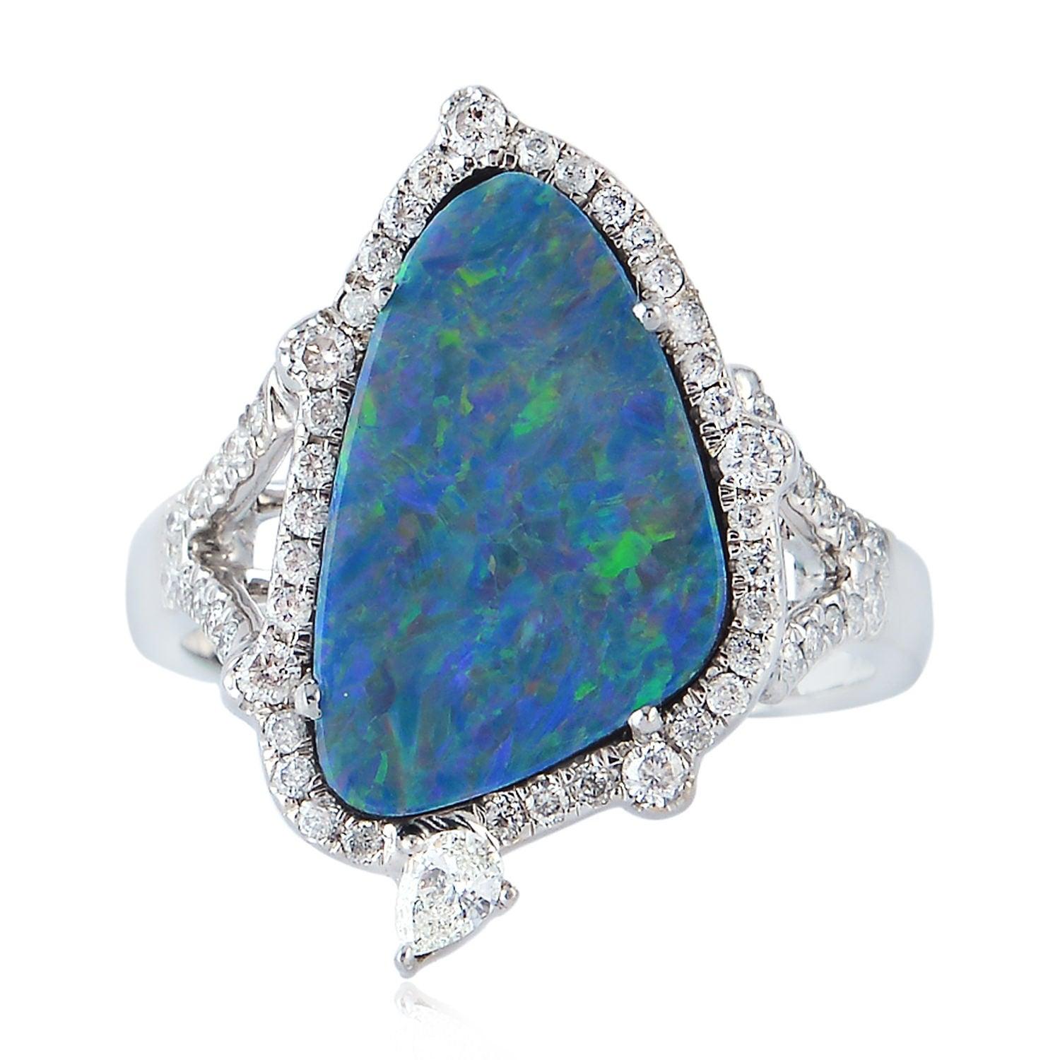 For Sale:  Opal Diamond 18 Karat White Gold Ring 3