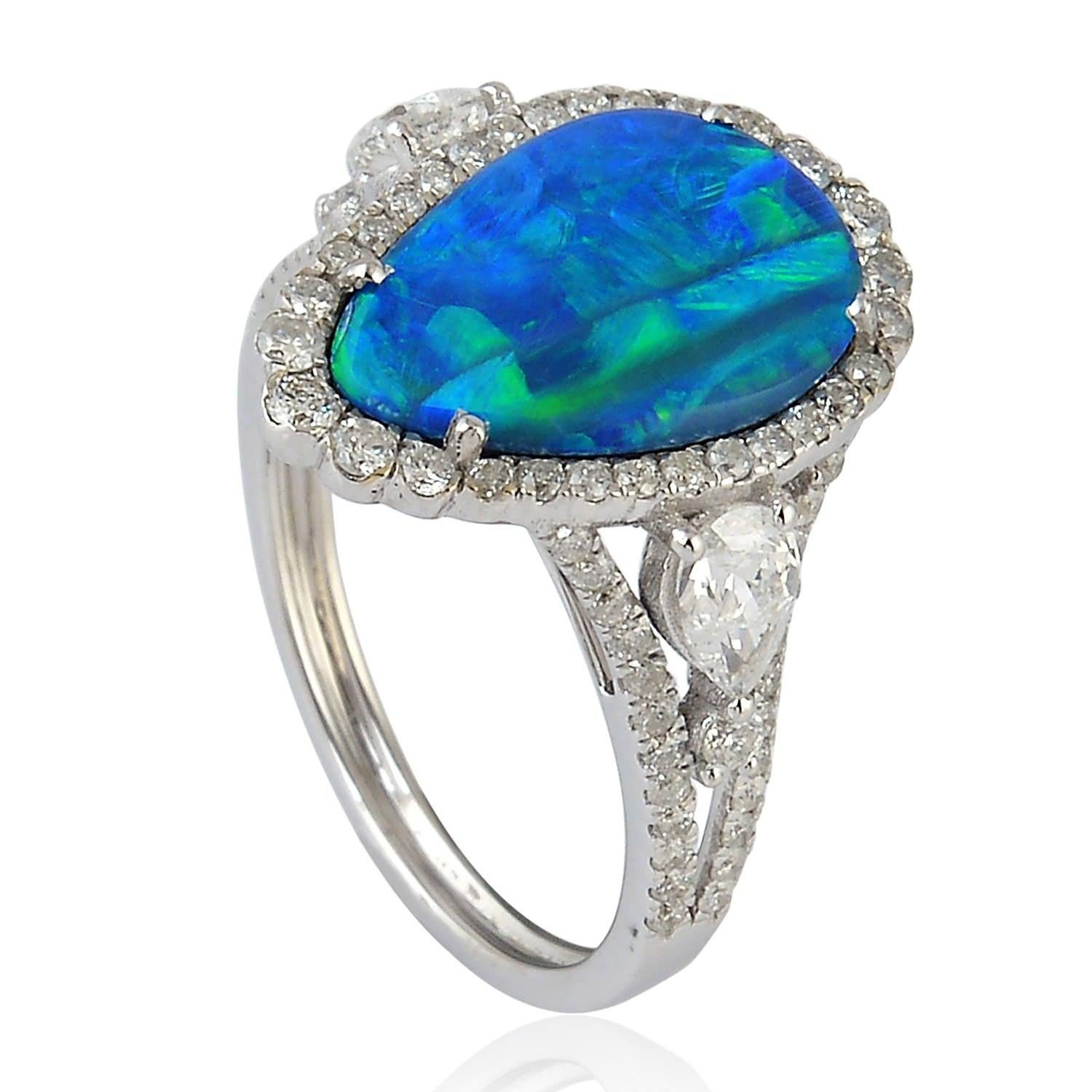 For Sale:  Opal Diamond 14 Karat White Gold Ring 4