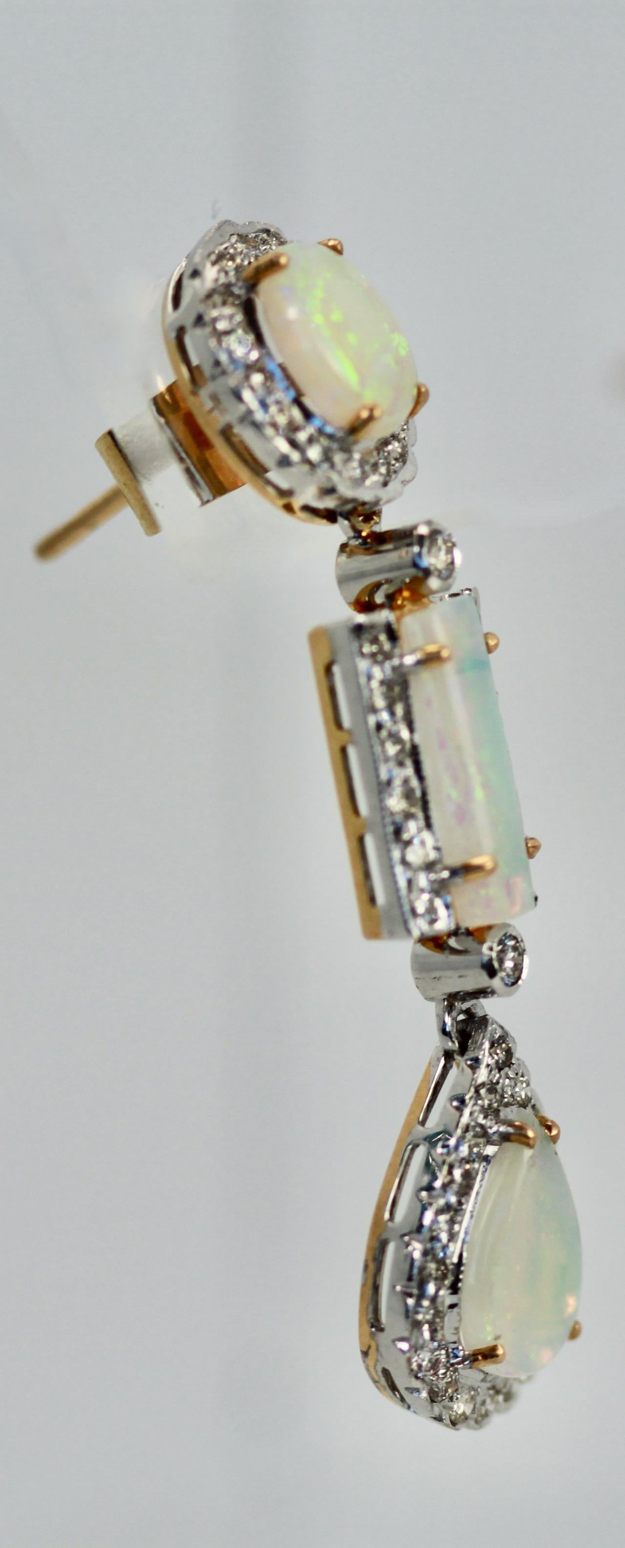 Modern Opal Diamond 18K Drop Earrings For Sale