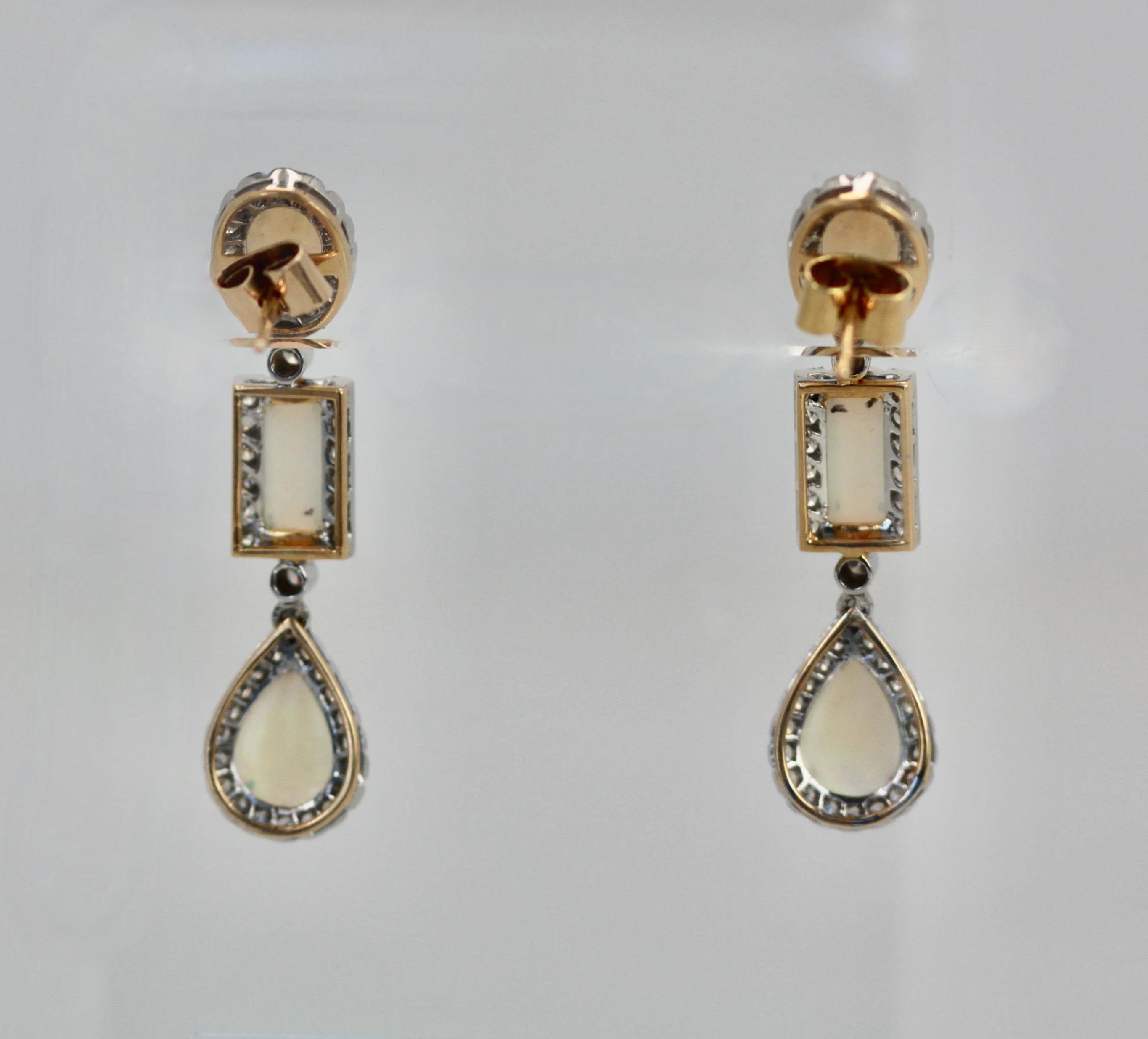 Opal Diamond 18K Drop Earrings For Sale 1