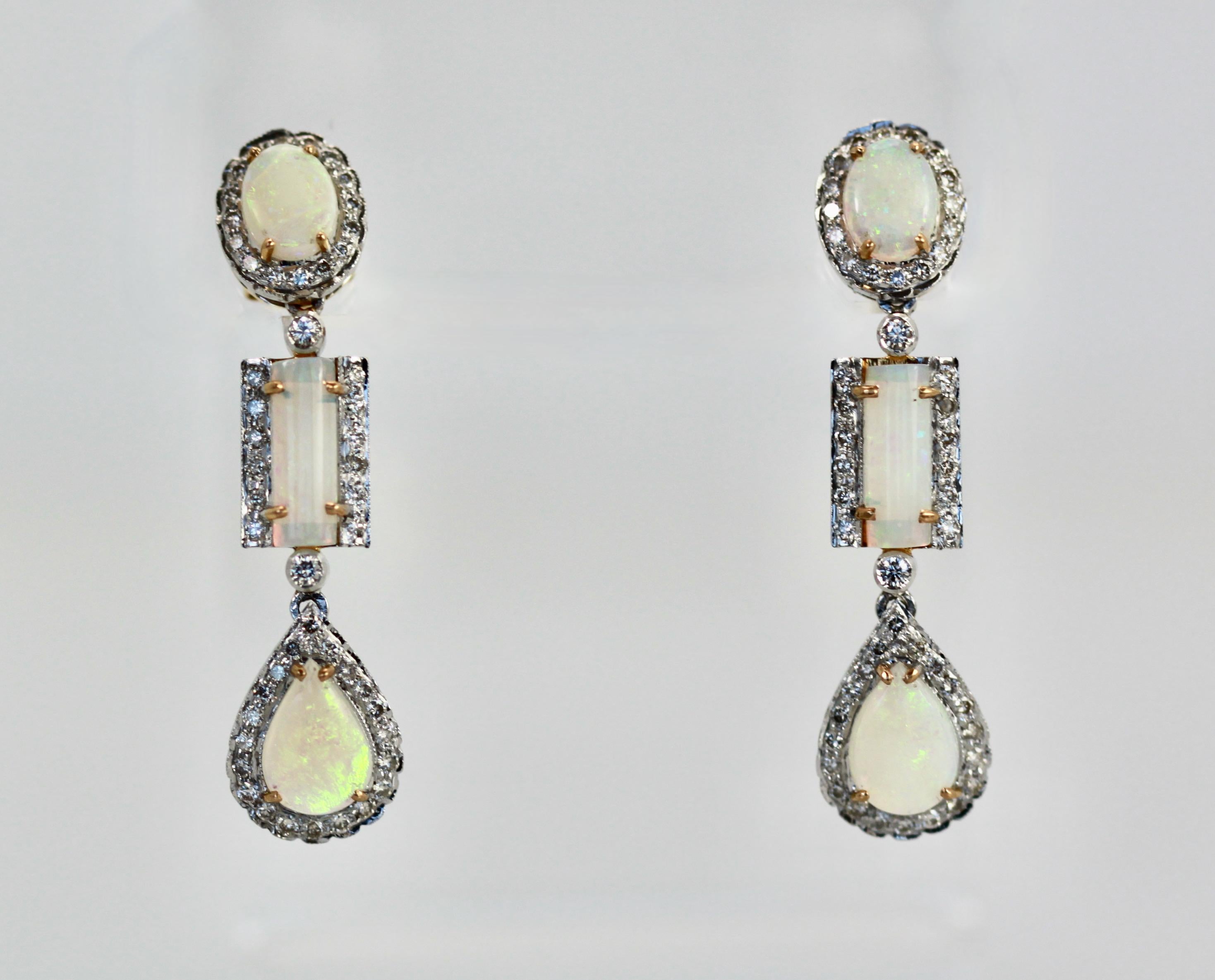 Opal Diamond 18K Drop Earrings For Sale 2