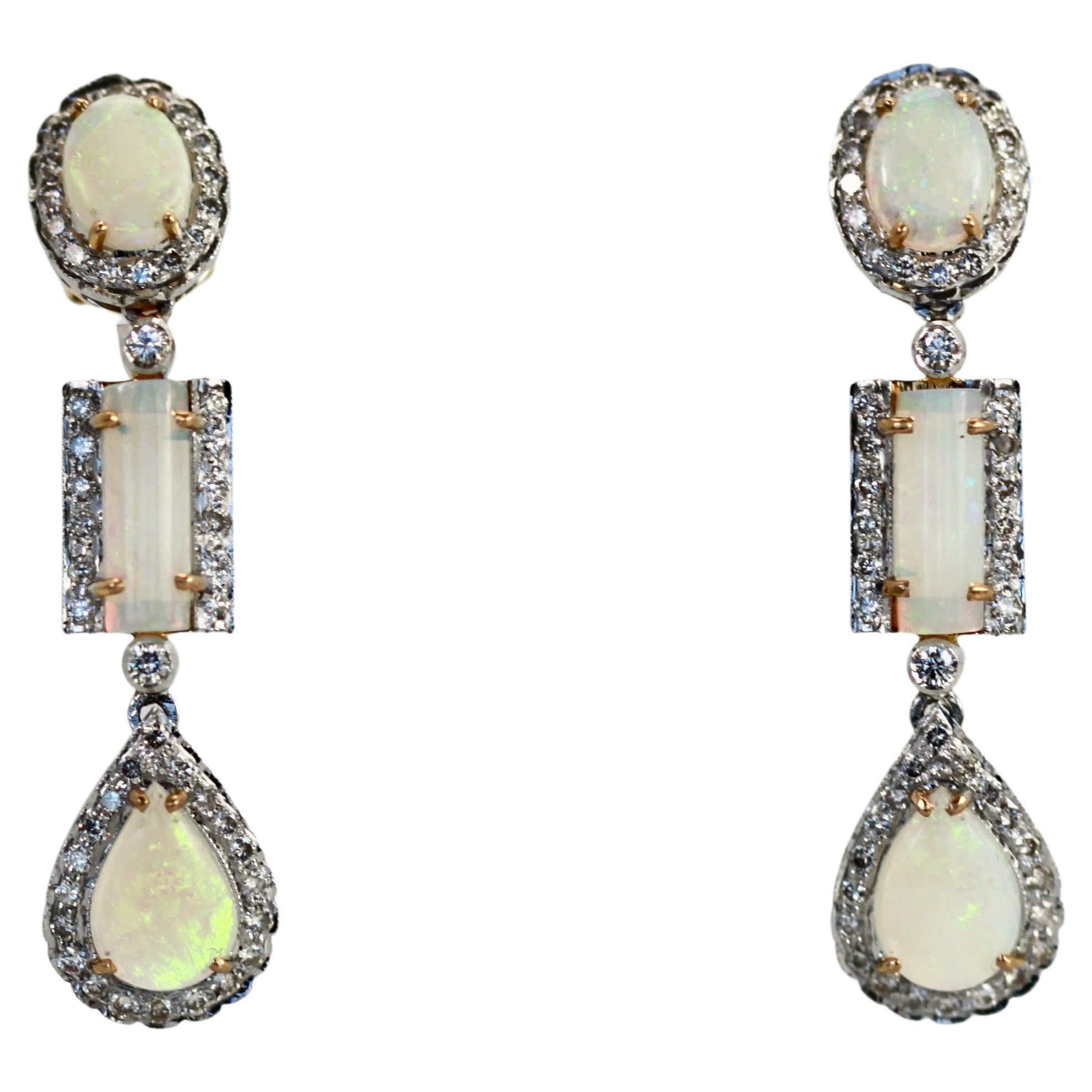 Opal Diamond 18K Drop Earrings For Sale