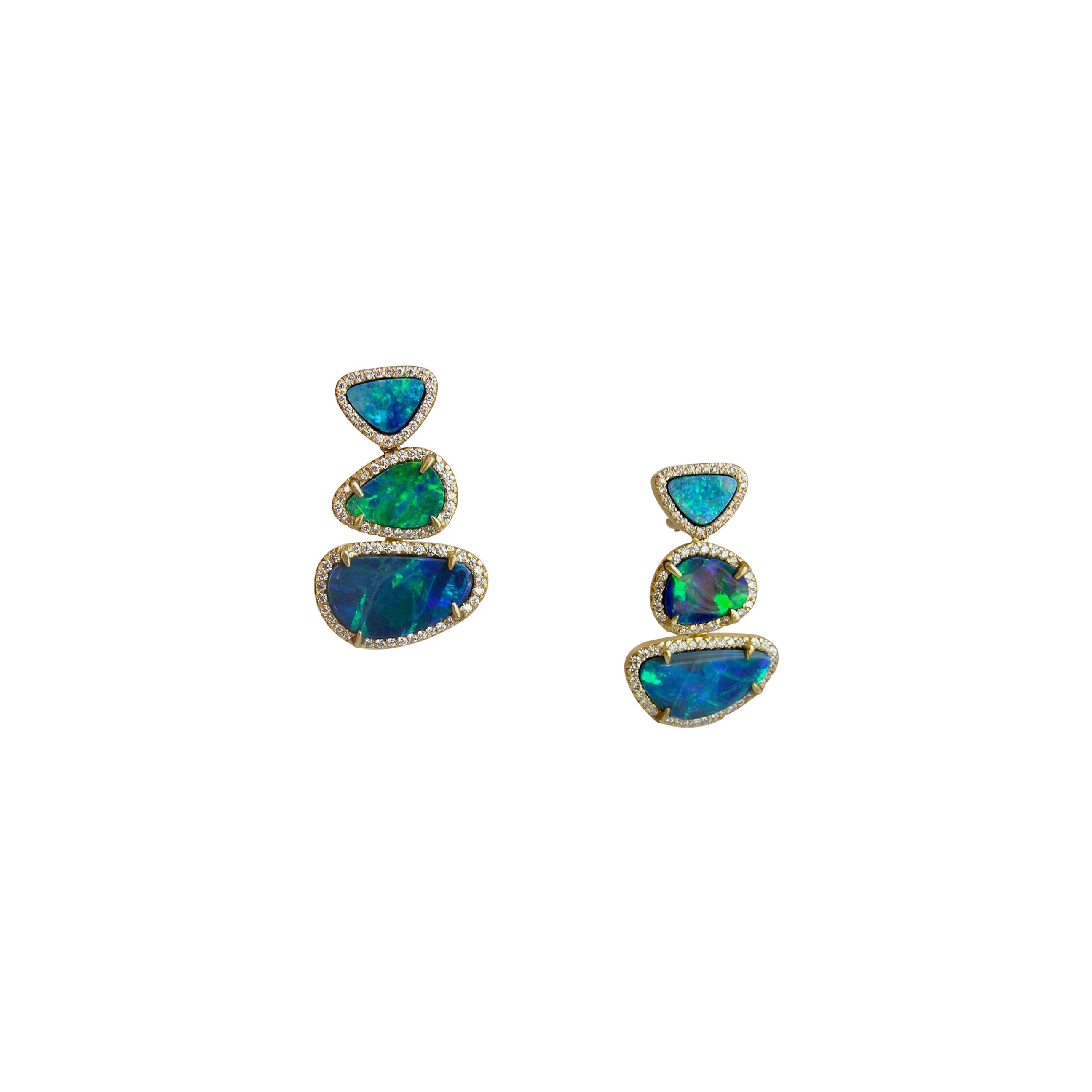 Opal, Diamond & 18k Gold Hanging Earrings