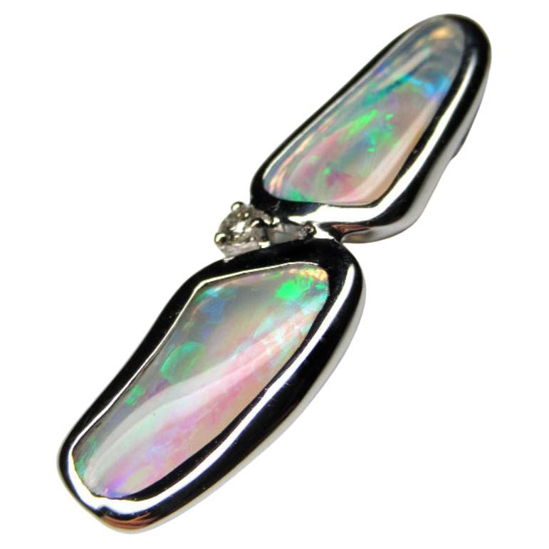 Opal Diamond Gold Pendant Natural Australian Gem Pearly White For Sale