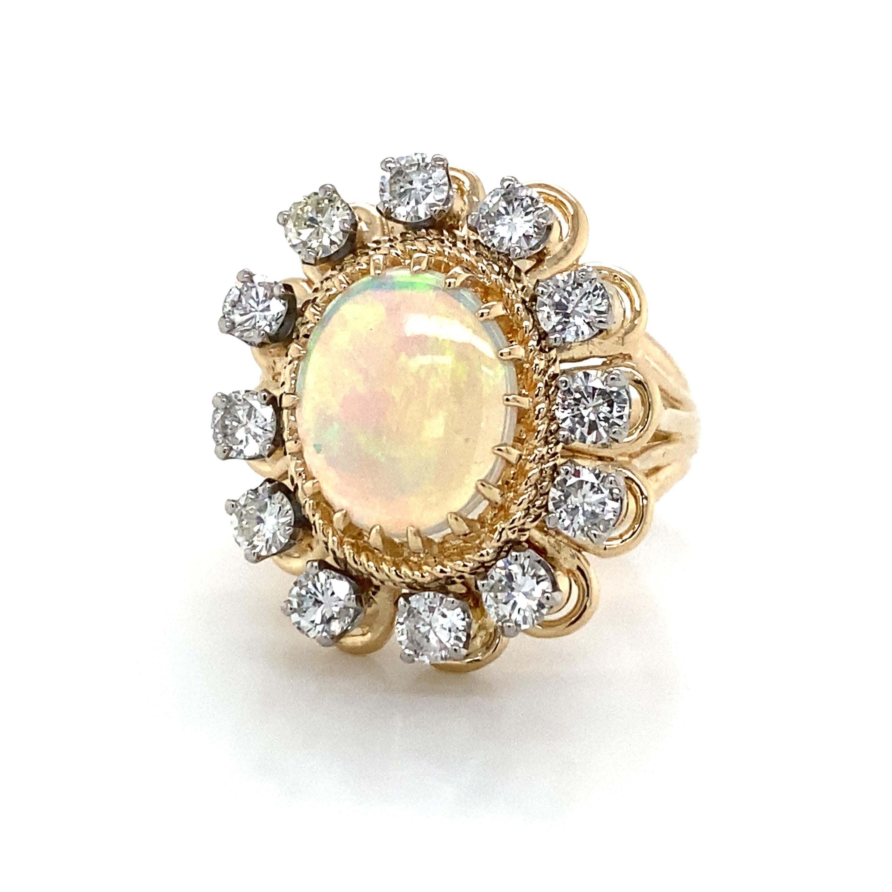 Round Cut Opal Diamond 18K Two-Tone Gold Ring For Sale