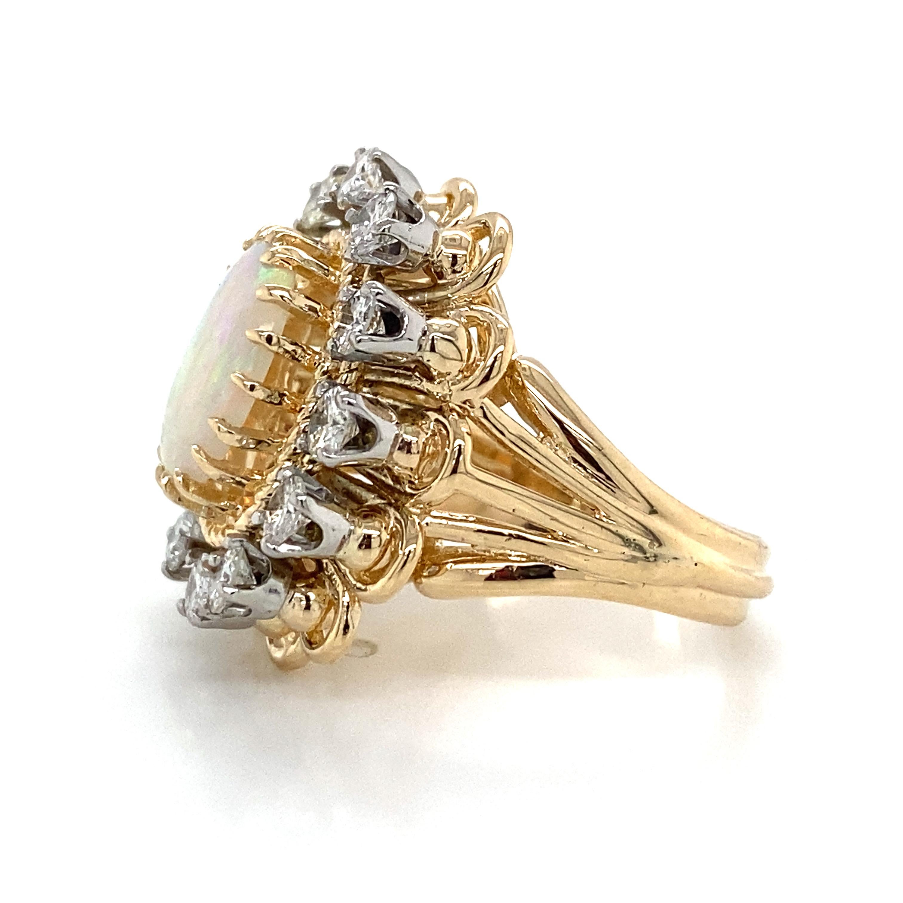 Opal Diamond 18K Two-Tone Gold Ring In Good Condition For Sale In Boca Raton, FL
