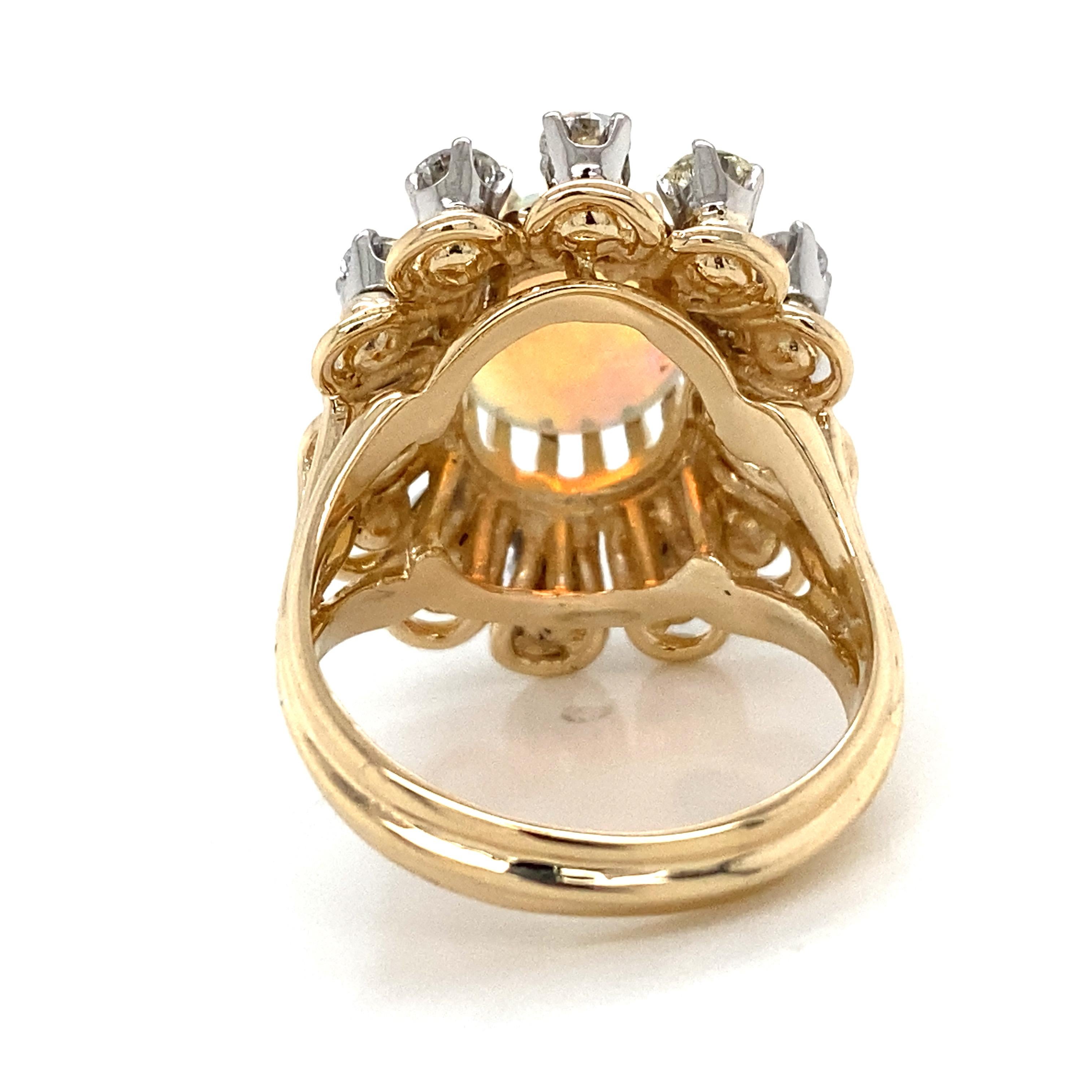 Women's Opal Diamond 18K Two-Tone Gold Ring For Sale