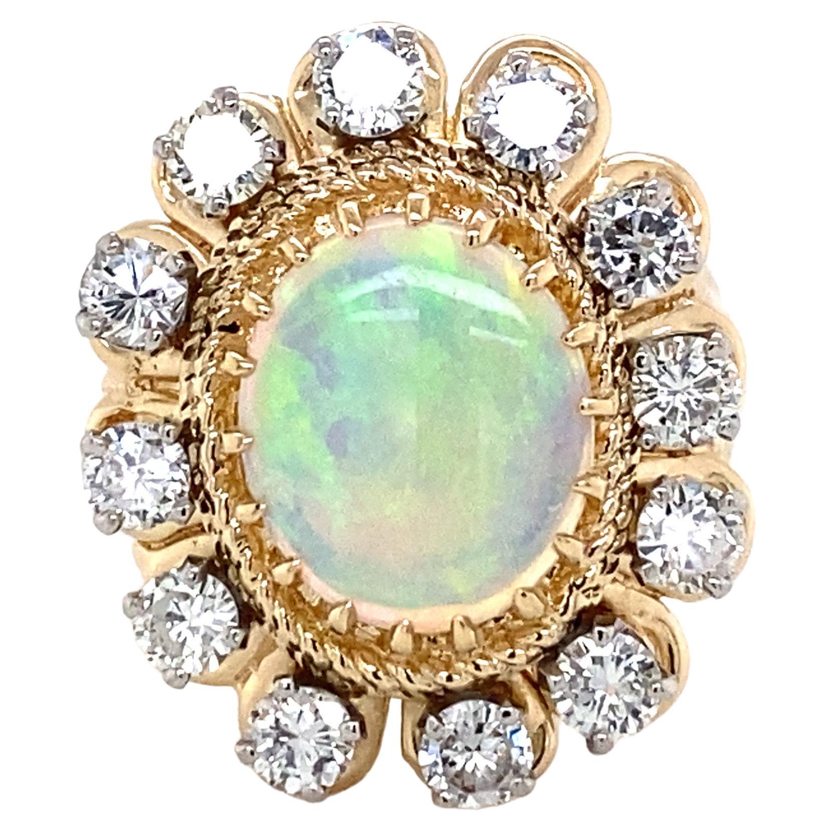 Opal Diamond 18K Two-Tone Gold Ring For Sale