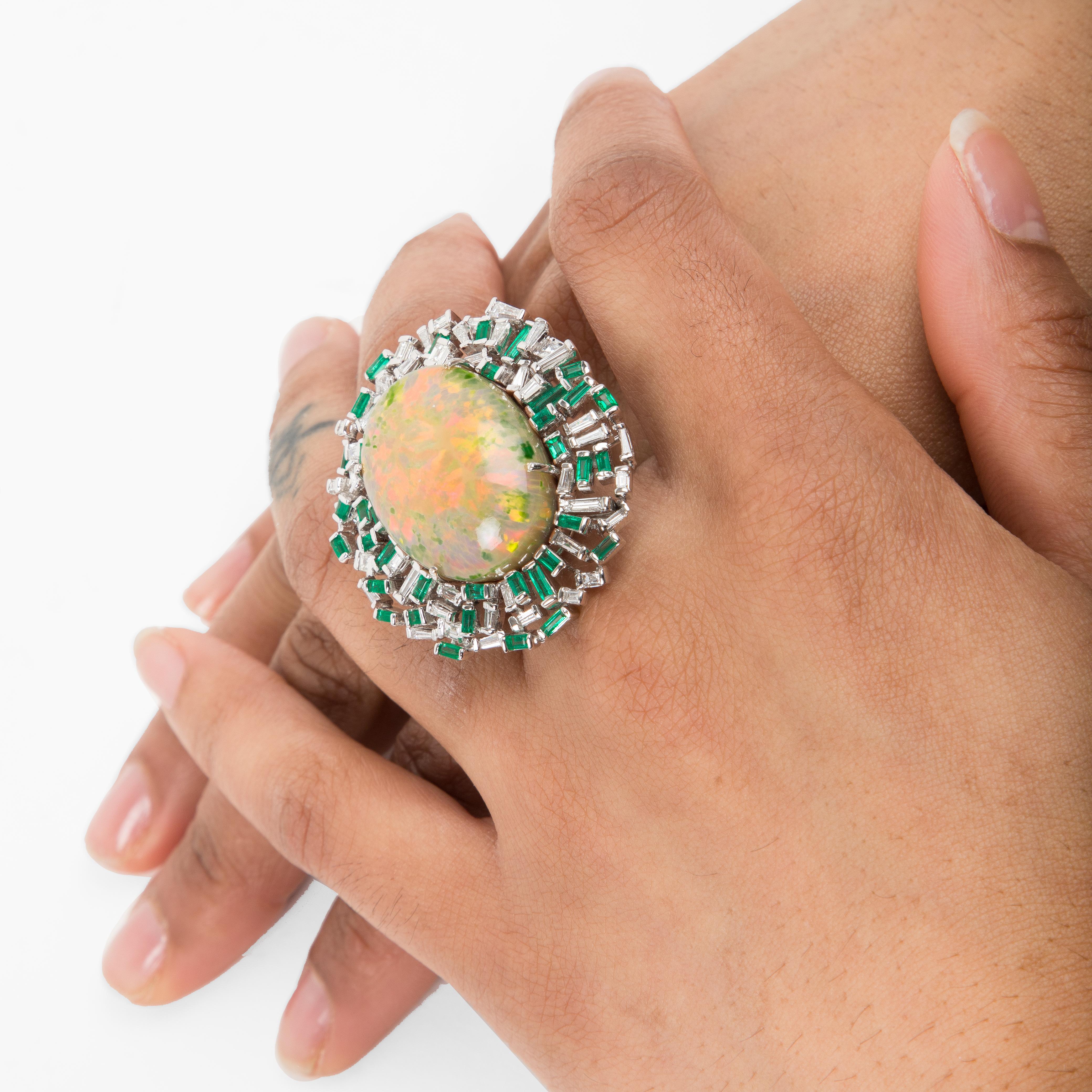 Opal Diamond and Emerald Ring For Sale 2