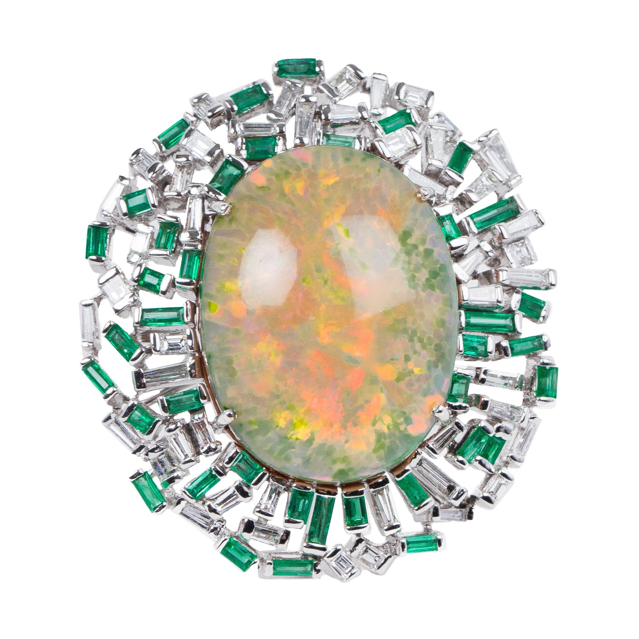 Opal Diamond and Emerald Ring For Sale