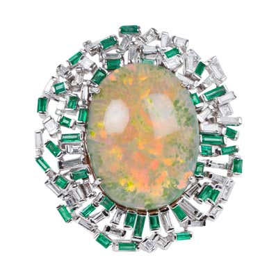 Opal Emerald Diamond Ring For Sale at 1stDibs