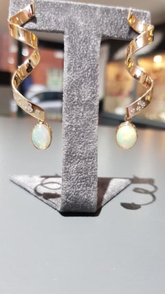 Opal Diamond and Gold Fancy Dress Twist Earrings