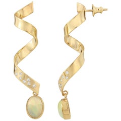 Opal Diamond and Gold Fancy Dress Twist Earrings