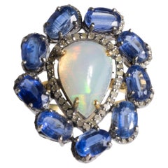 Opale, diamant et  Bague cocktail Kyanite Gemstone