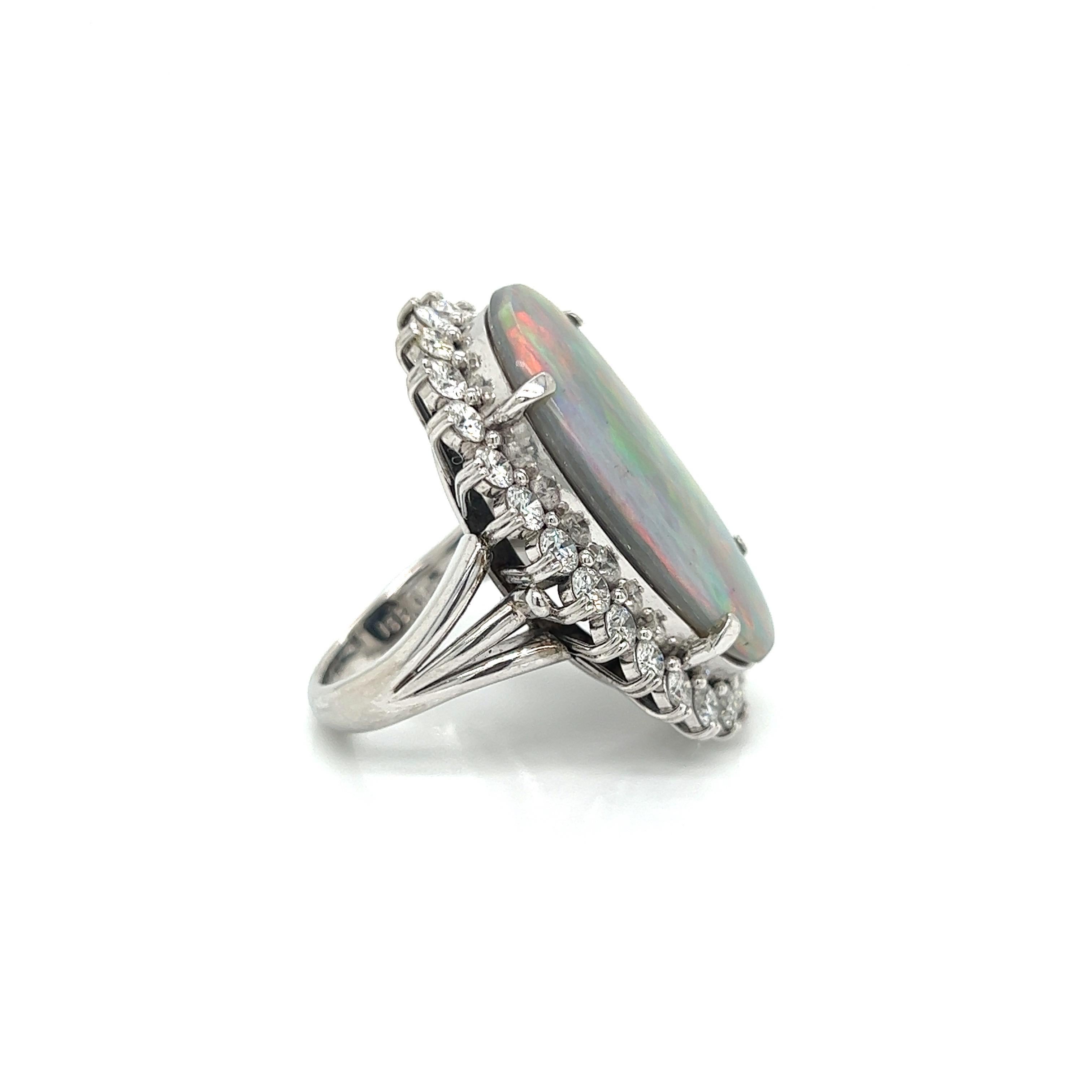 Opal, Diamond and Platinum Halo Ring In Good Condition For Sale In Derby, NY