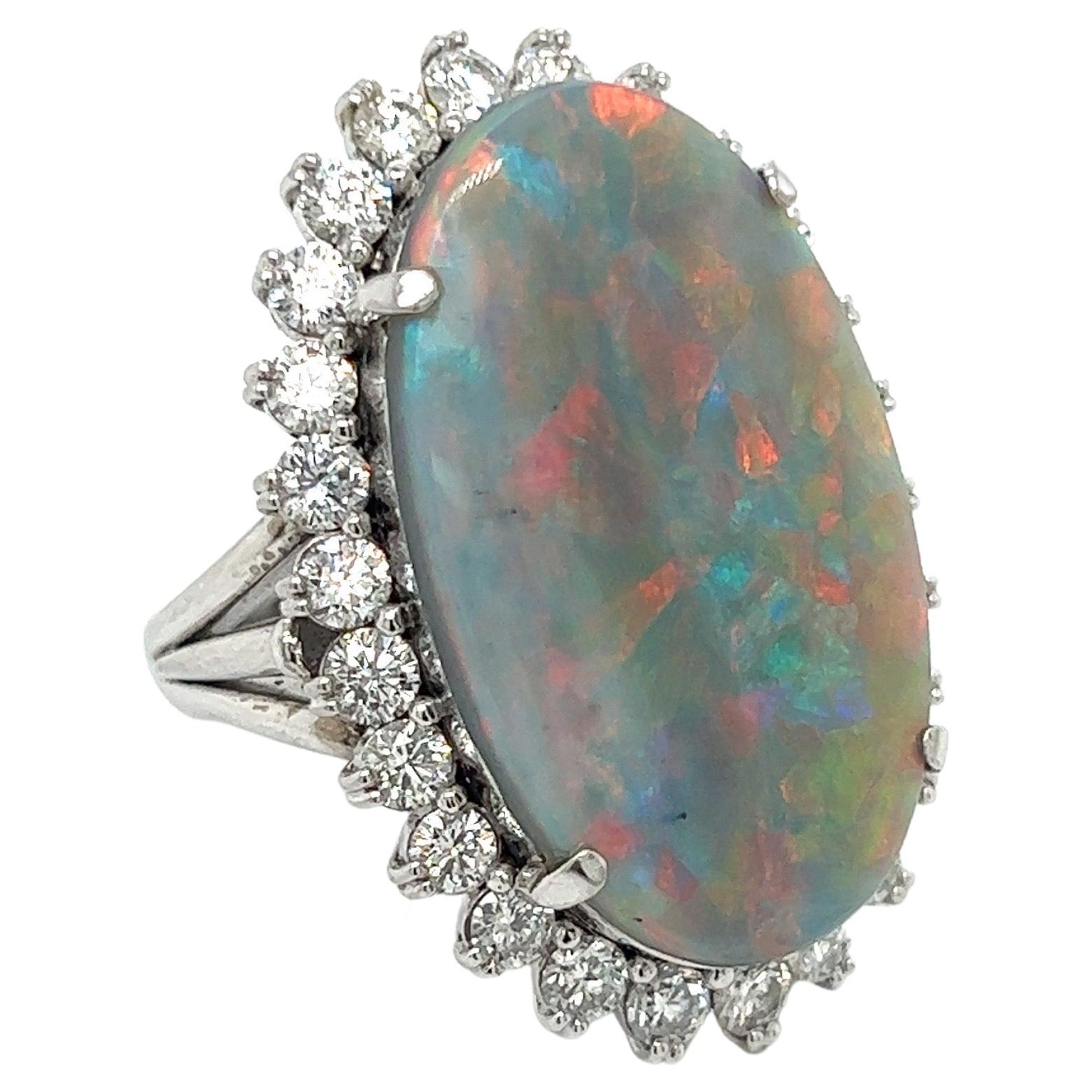 Opal, Diamond and Platinum Halo Ring For Sale