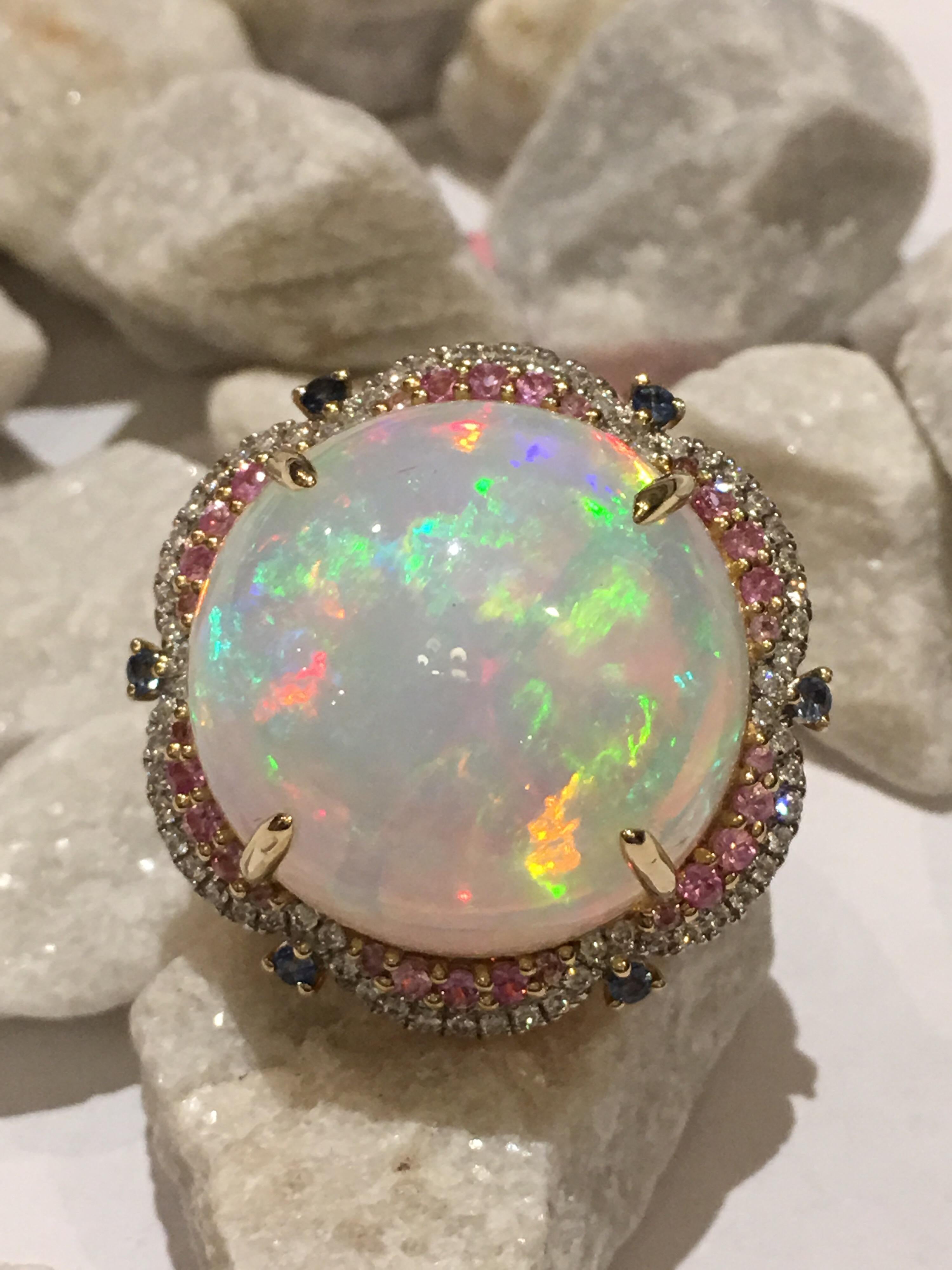 Opal Diamond and Sapphire Ring Set in 14 Karat Gold 2