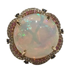 Opal Diamond and Sapphire Ring Set in 14 Karat Gold